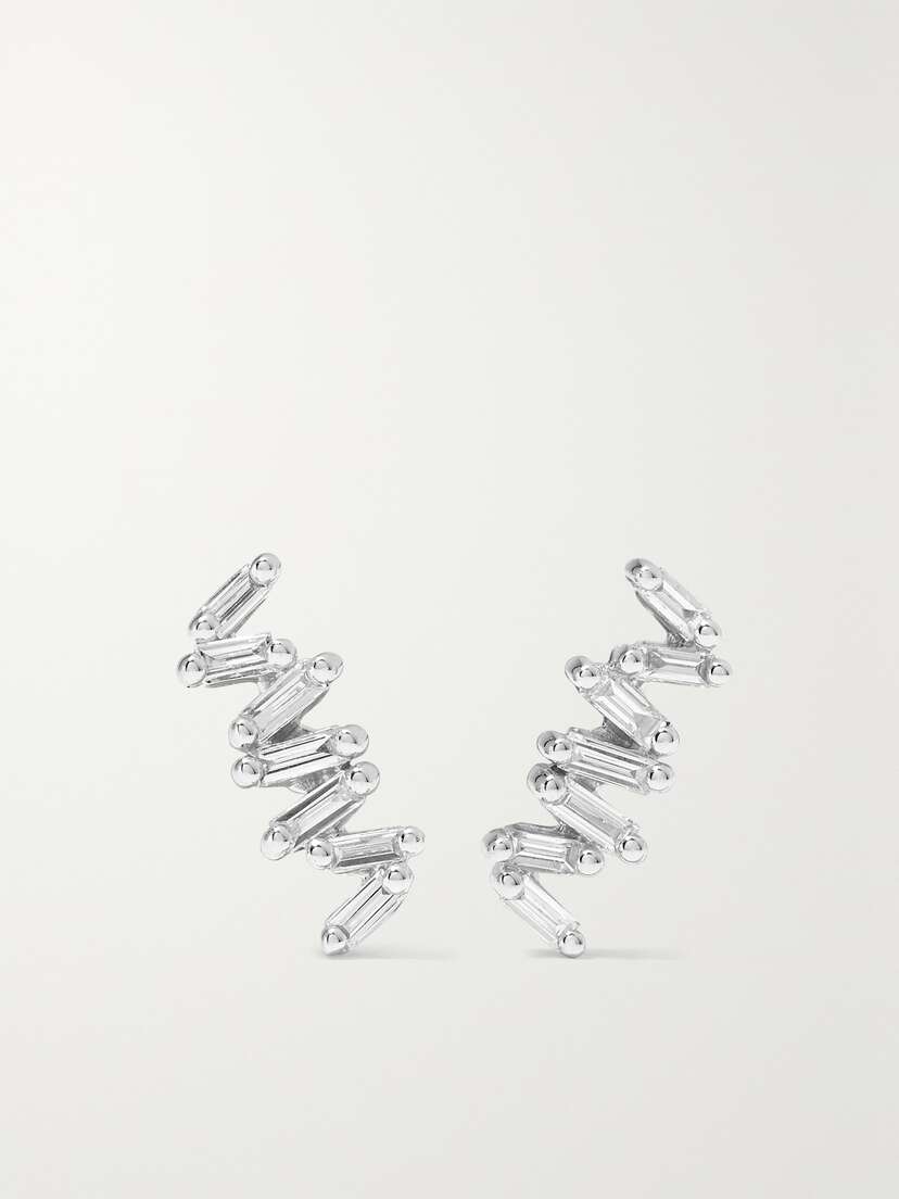 Suzanne Kalan 18-karat White Gold Diamond Earrings