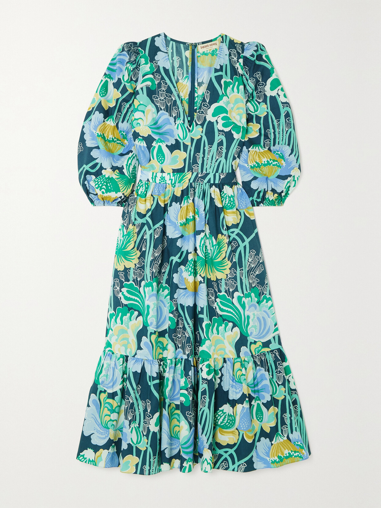 Emporio Sirenuse + Net Sustain Loretta Tiered Floral-print Cotton-poplin Midi Dress - Blue