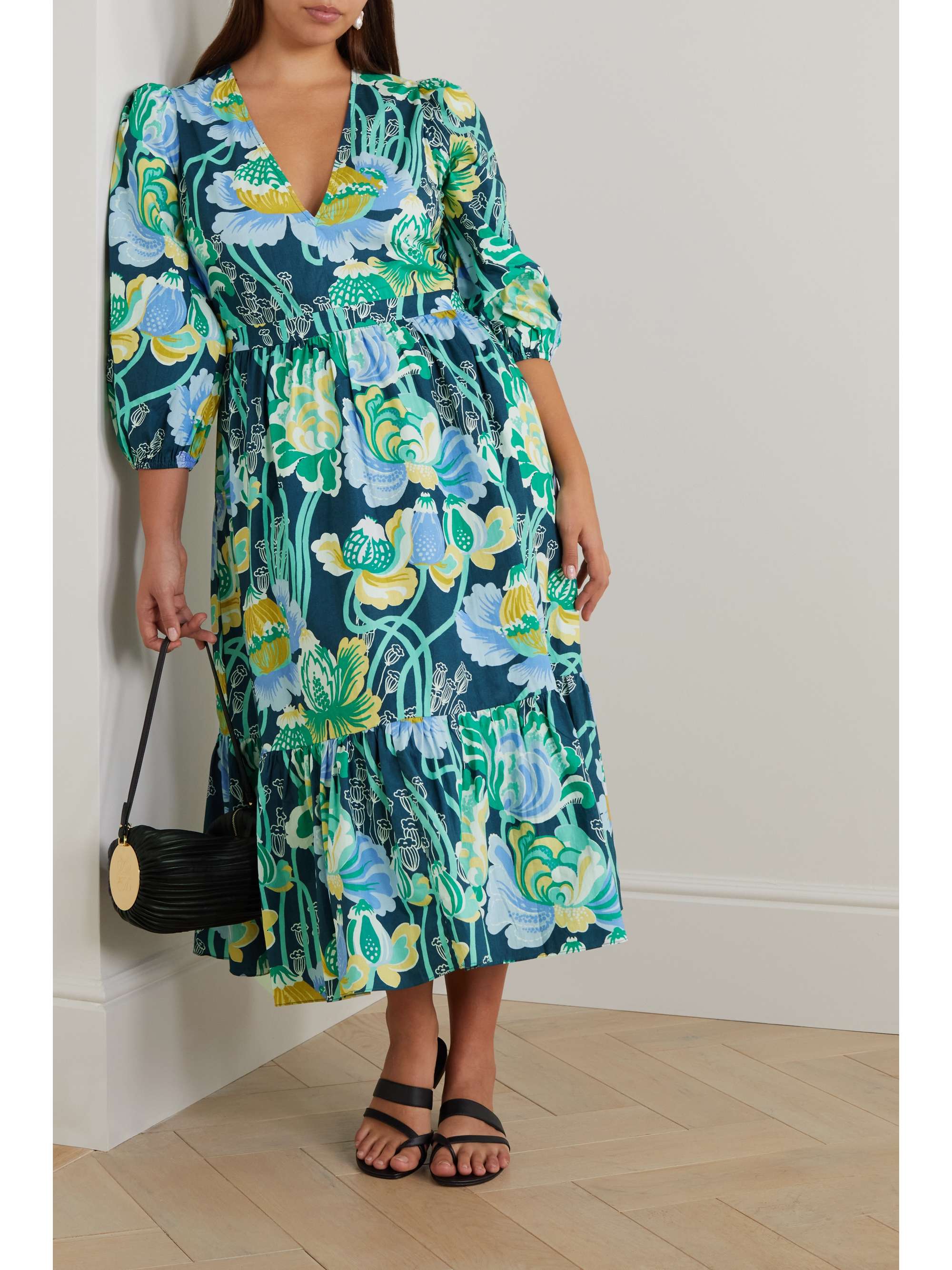 EMPORIO SIRENUSE + NET SUSTAIN Loretta tiered floral-print cotton-poplin midi dress