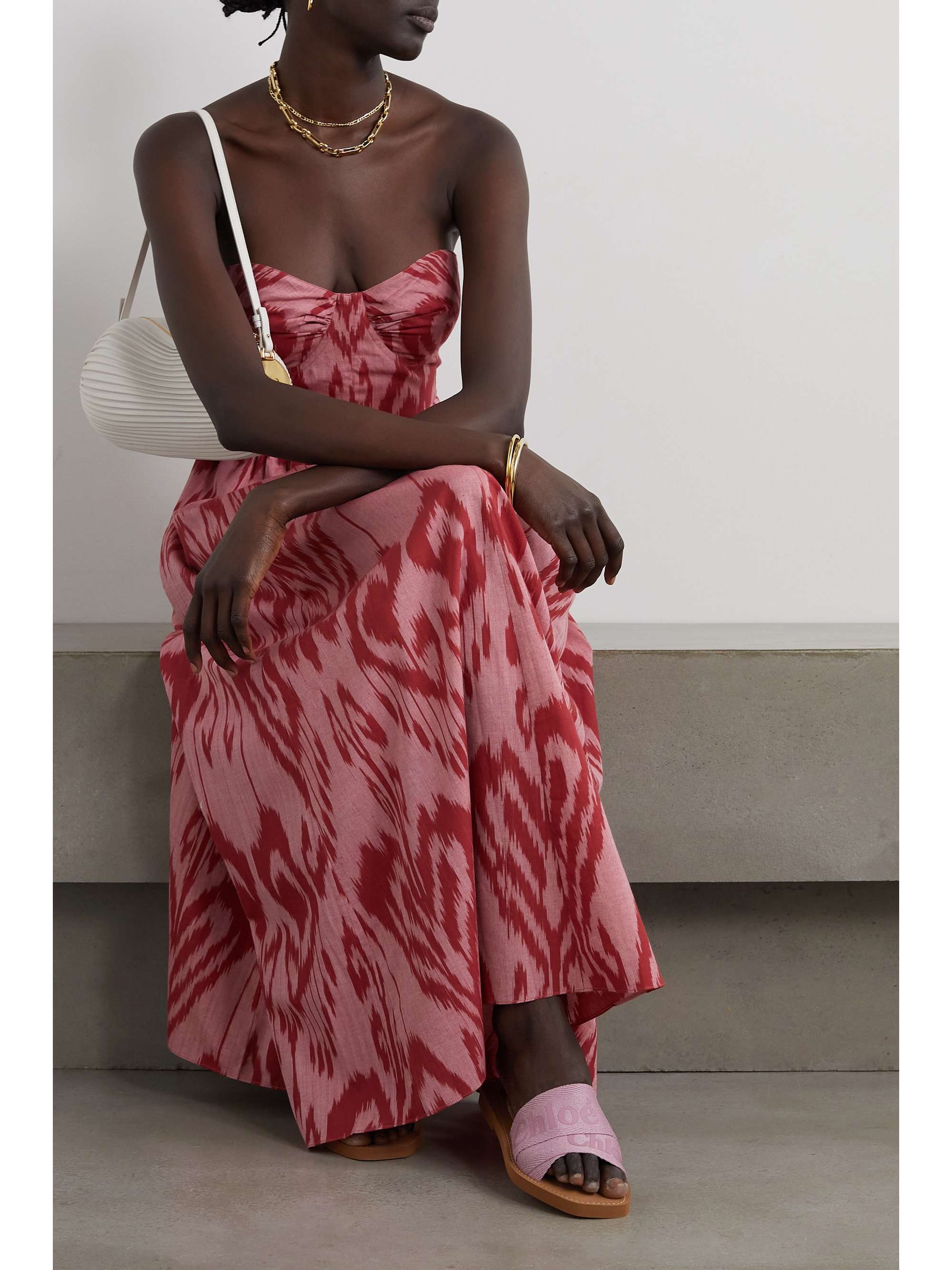 EMPORIO SIRENUSE + NET SUSTAIN Johanna strapless cotton-jacquard midi dress