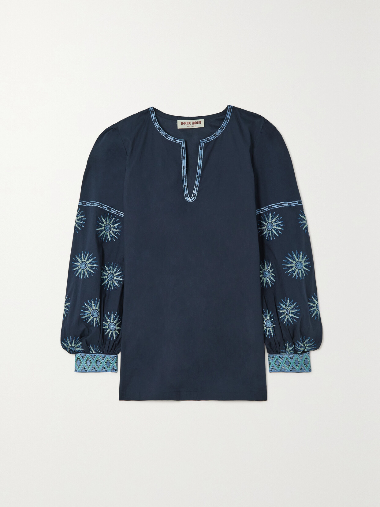 Emporio Sirenuse + Net Sustain Vera Balance Embroidered Cotton-voile Blouse - Blue