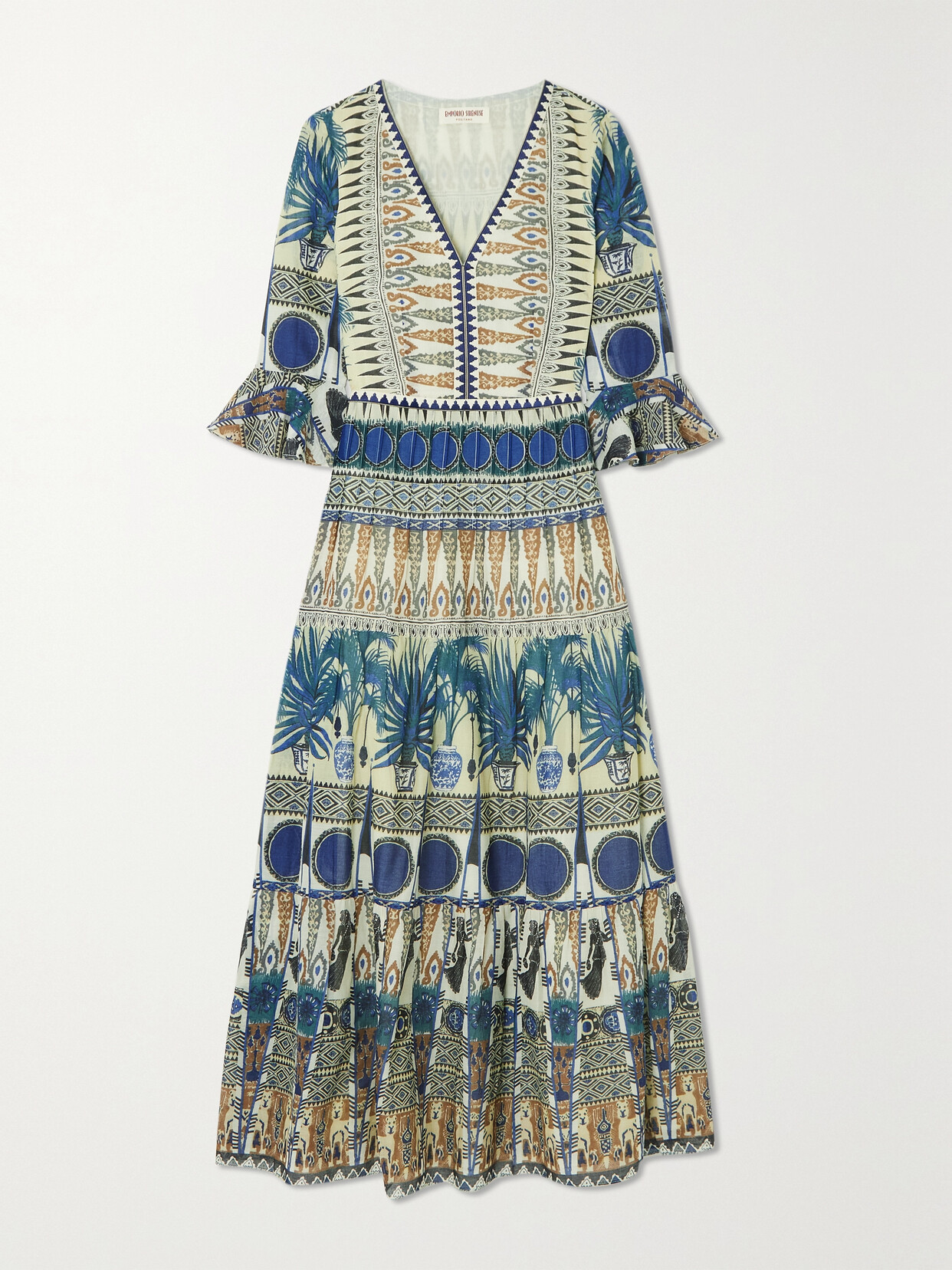 Emporio Sirenuse + Net Sustain Bella Embroidered Printed Cotton-voile Midi Dress