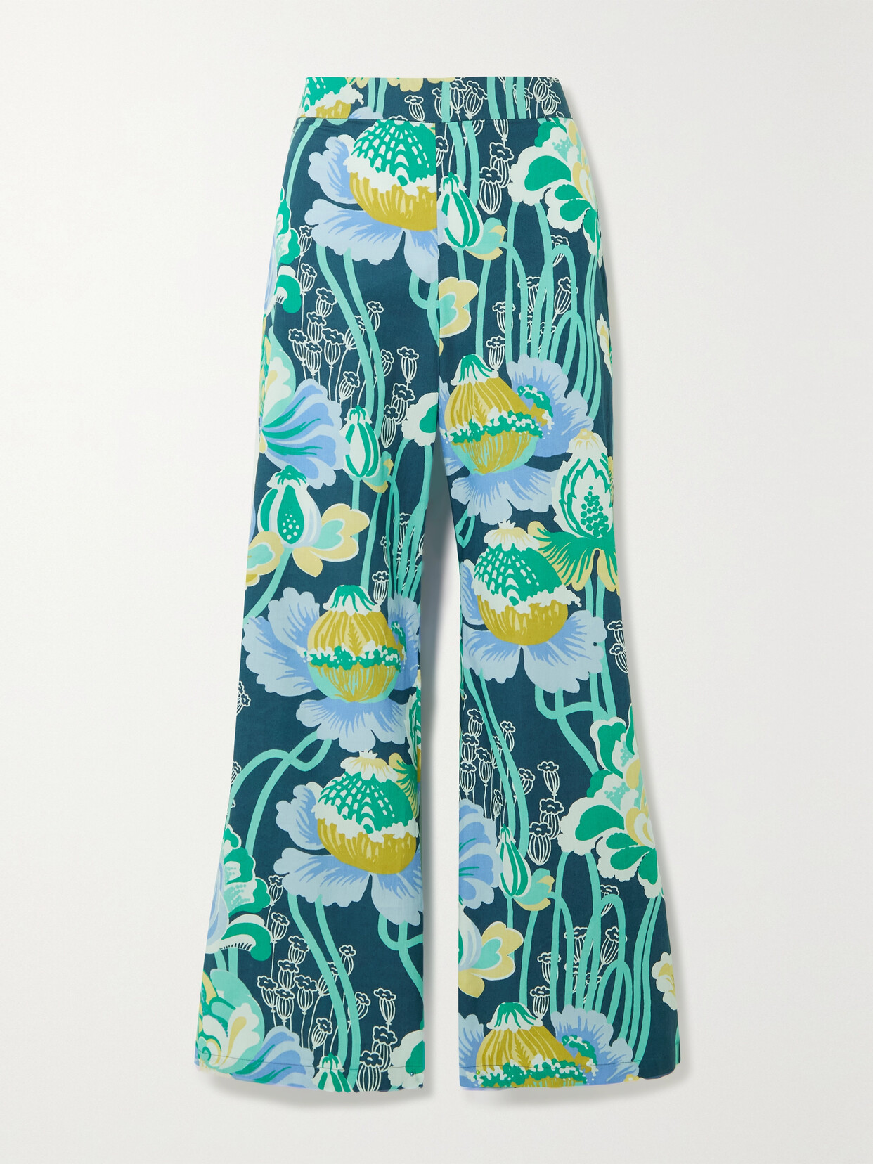 Emporio Sirenuse + Net Sustain Abby Cropped Floral-print Cotton-poplin Wide-leg Pants - Blue