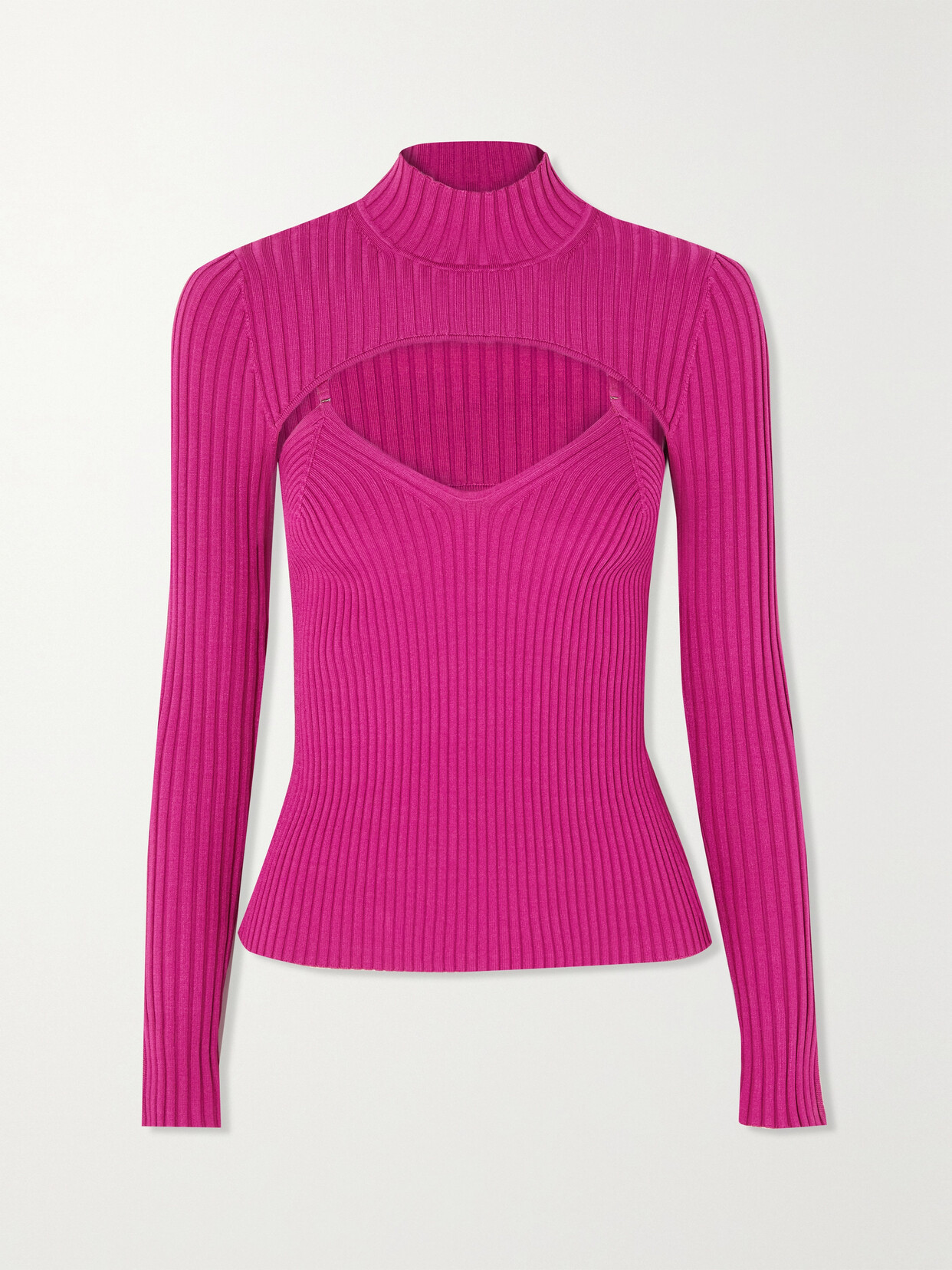 Shop Jonathan Simkhai Fleur Layered Ribbed-knit Turtleneck Top In Pink