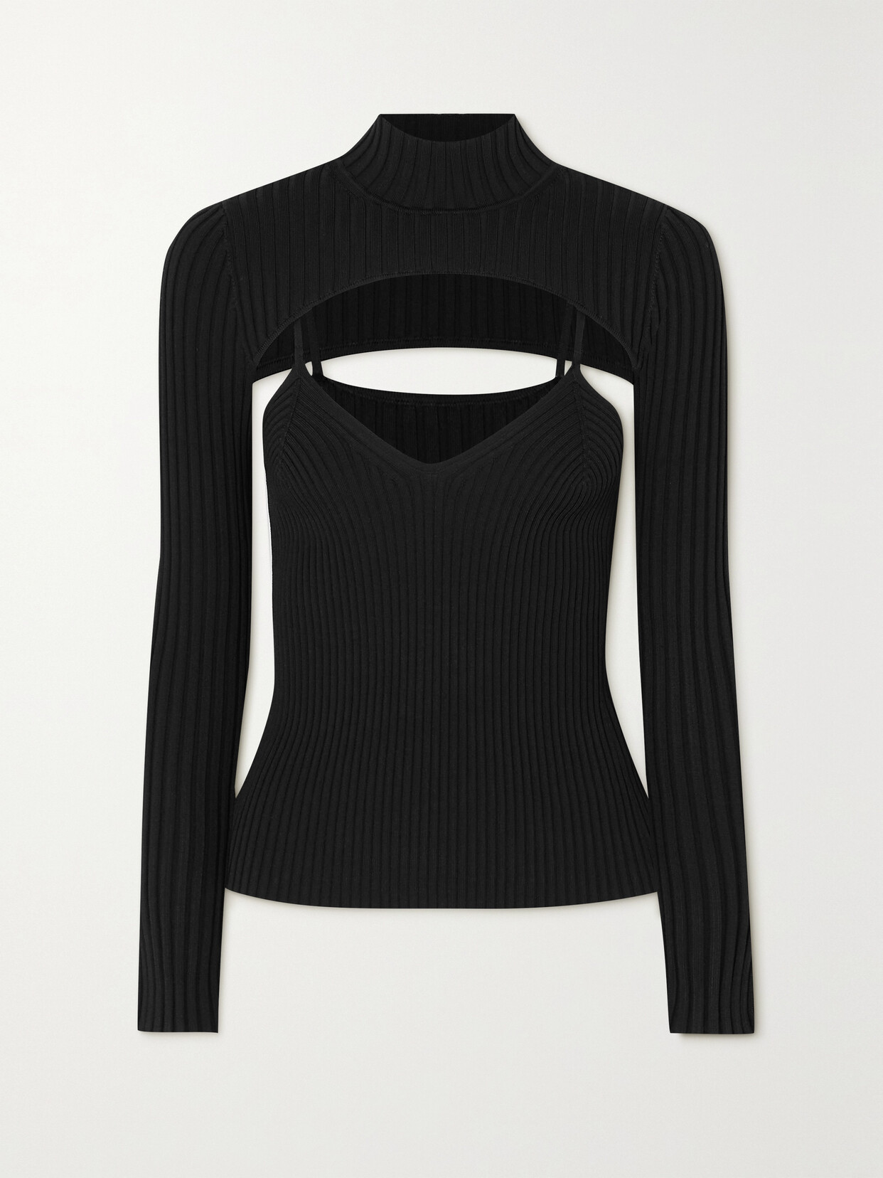 Shop Jonathan Simkhai Fleur Layered Ribbed-knit Turtleneck Top In Black