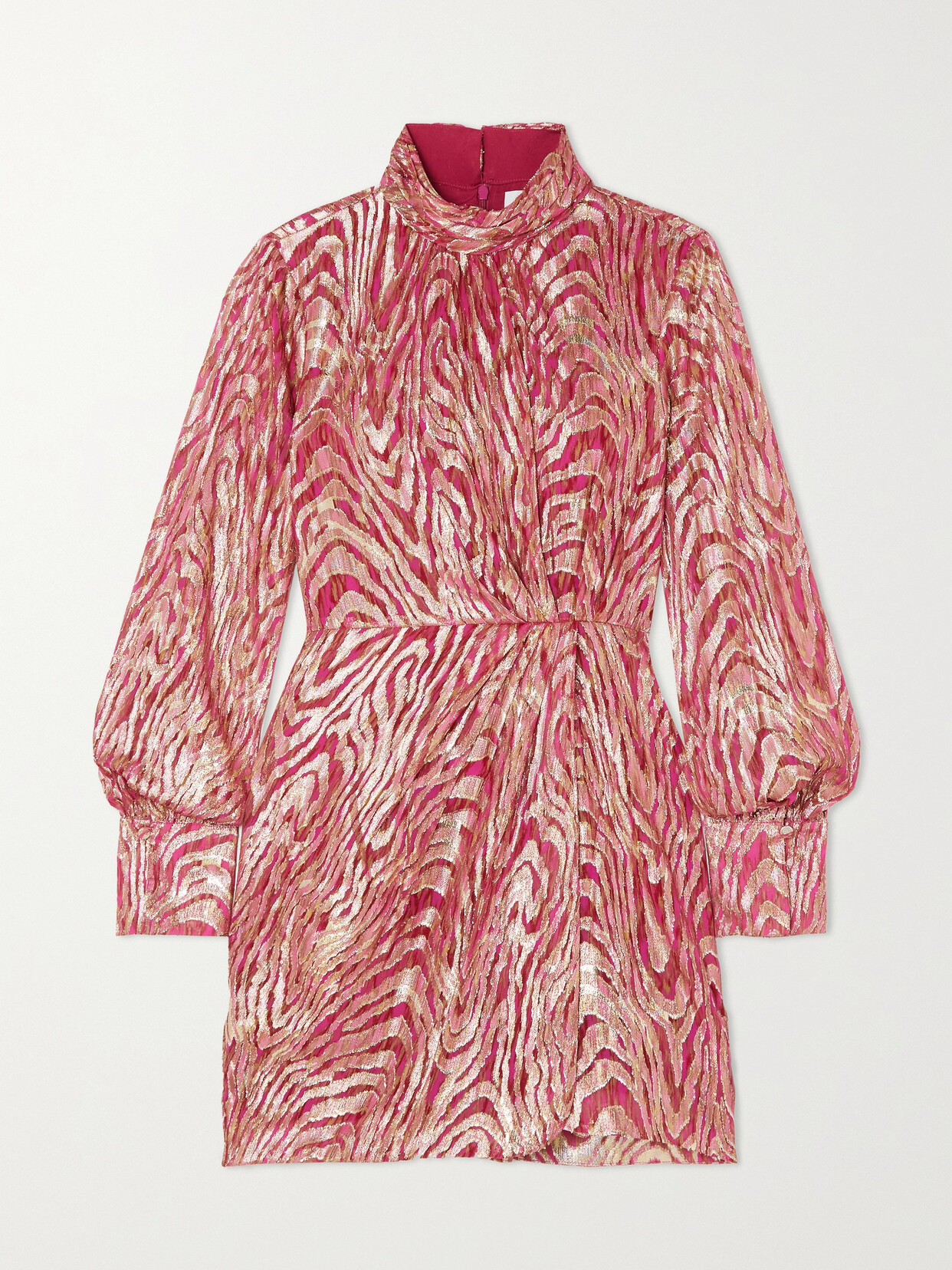 SIMKHAI Halen Ruched Metallic Fil Coupé Silk-blend Moire Mini Dress