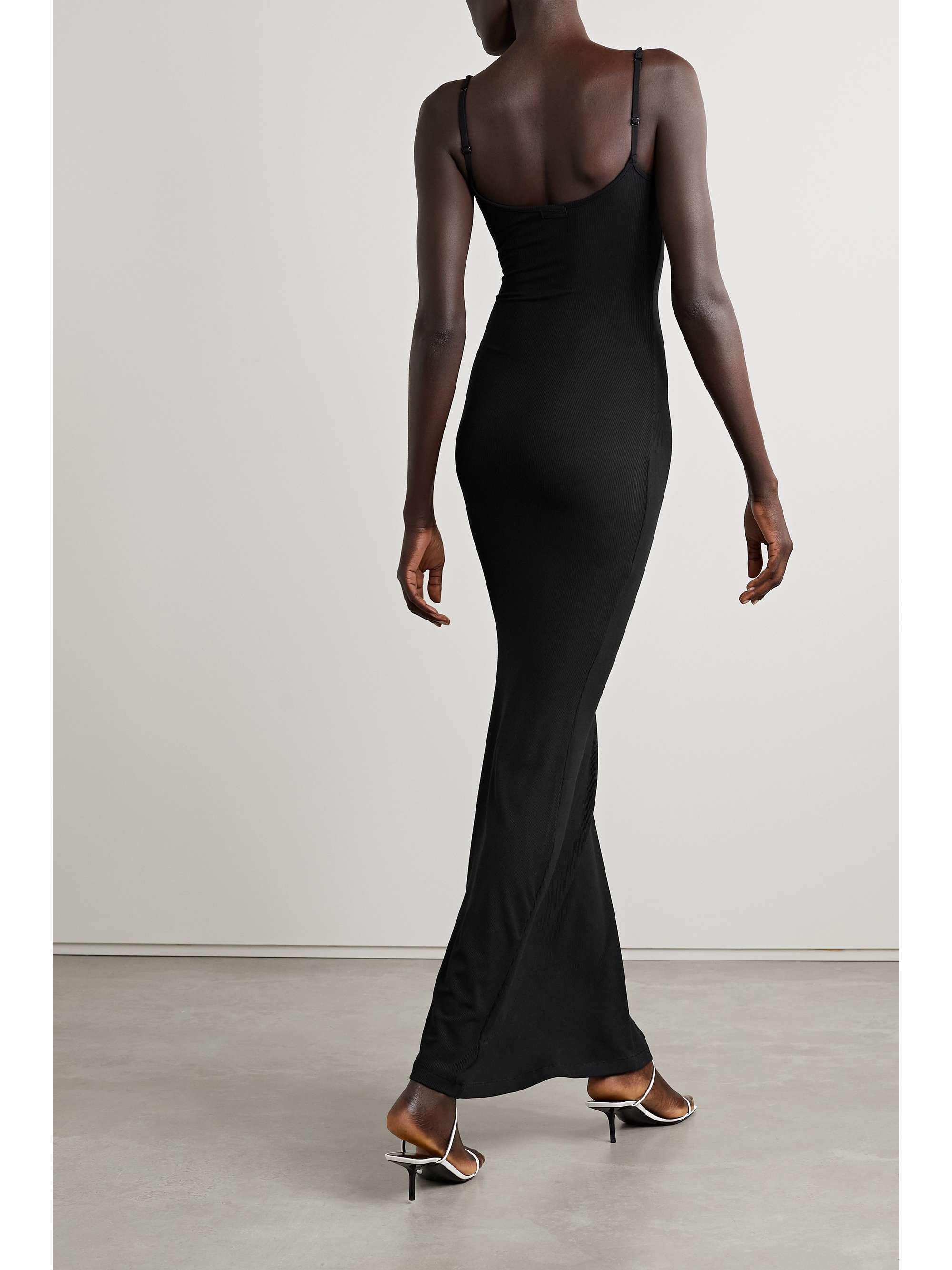 SKIMS Soft Lounge ribbed stretchmodal maxi slip dress Onyx NETA