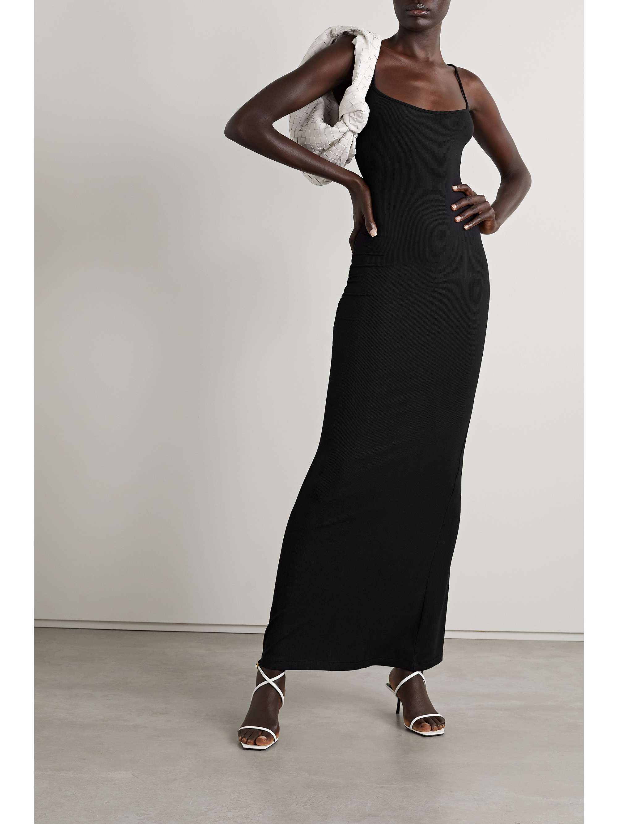 SKIMS Soft Lounge ribbed stretch-modal maxi slip dress - Onyx | NET-A ...