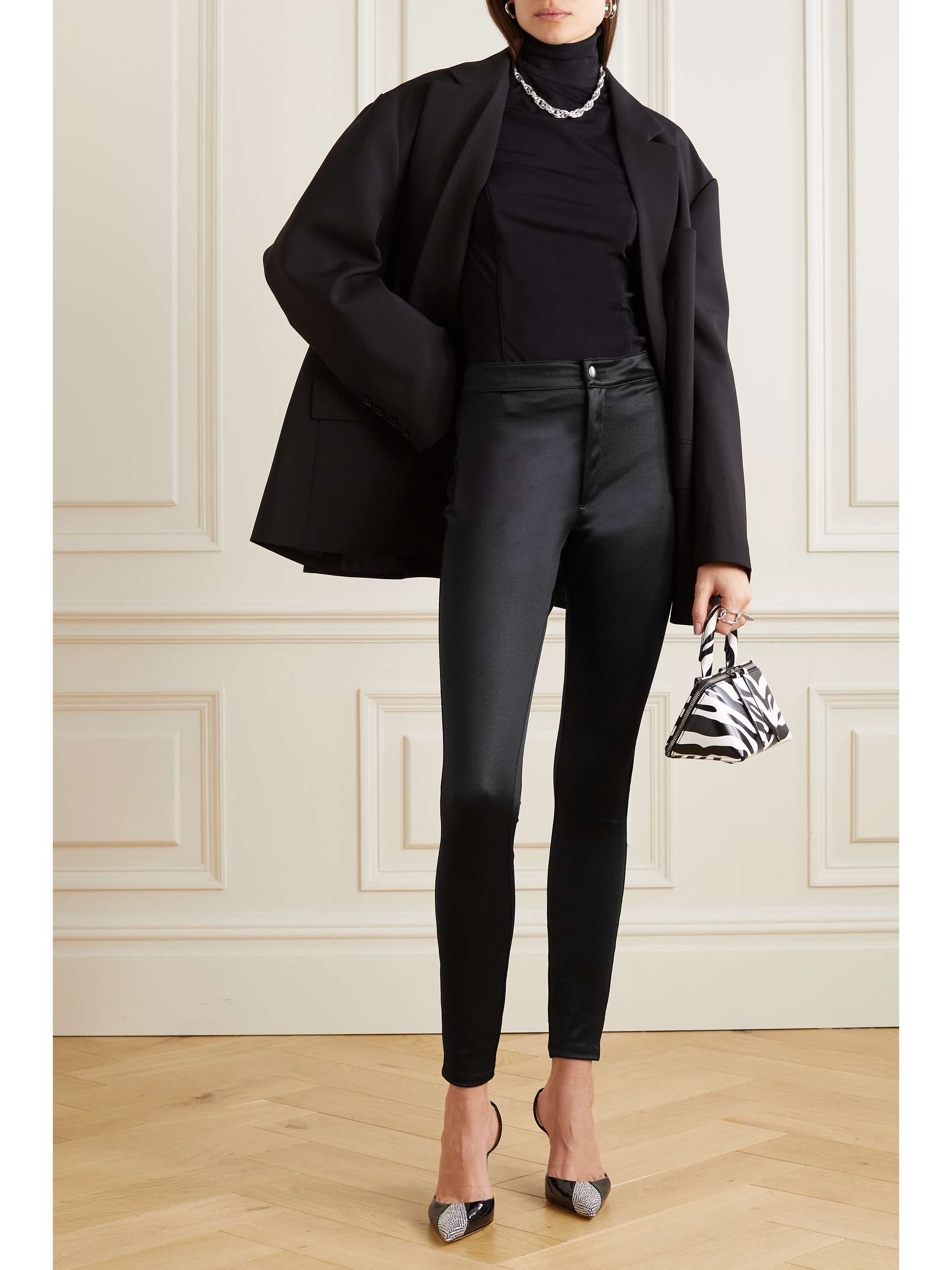 SKIMS Disco satin-jersey skinny pants - Onyx