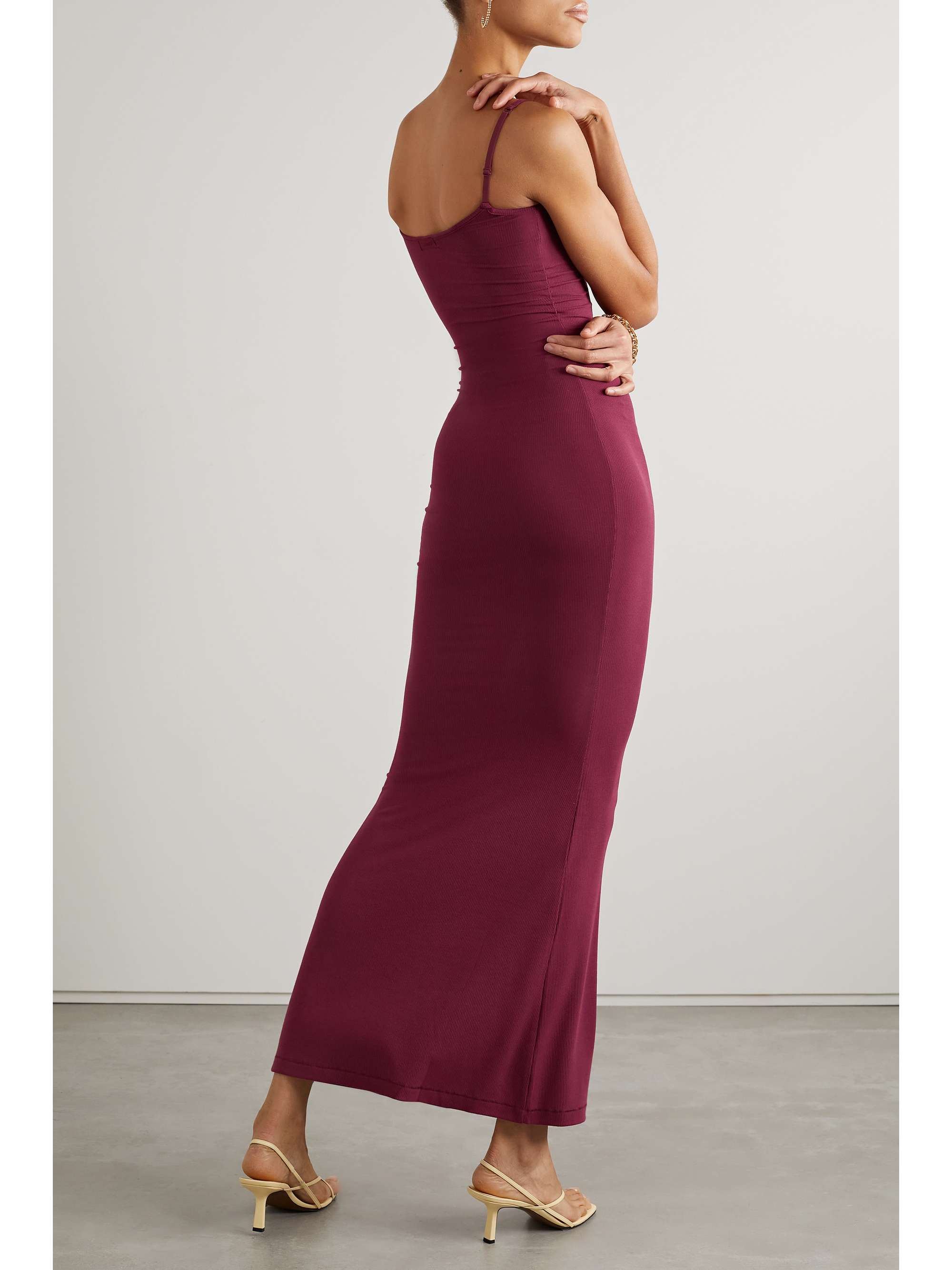 SKIMS Soft Lounge ribbed stretchmodal maxi slip dress Wine NETA