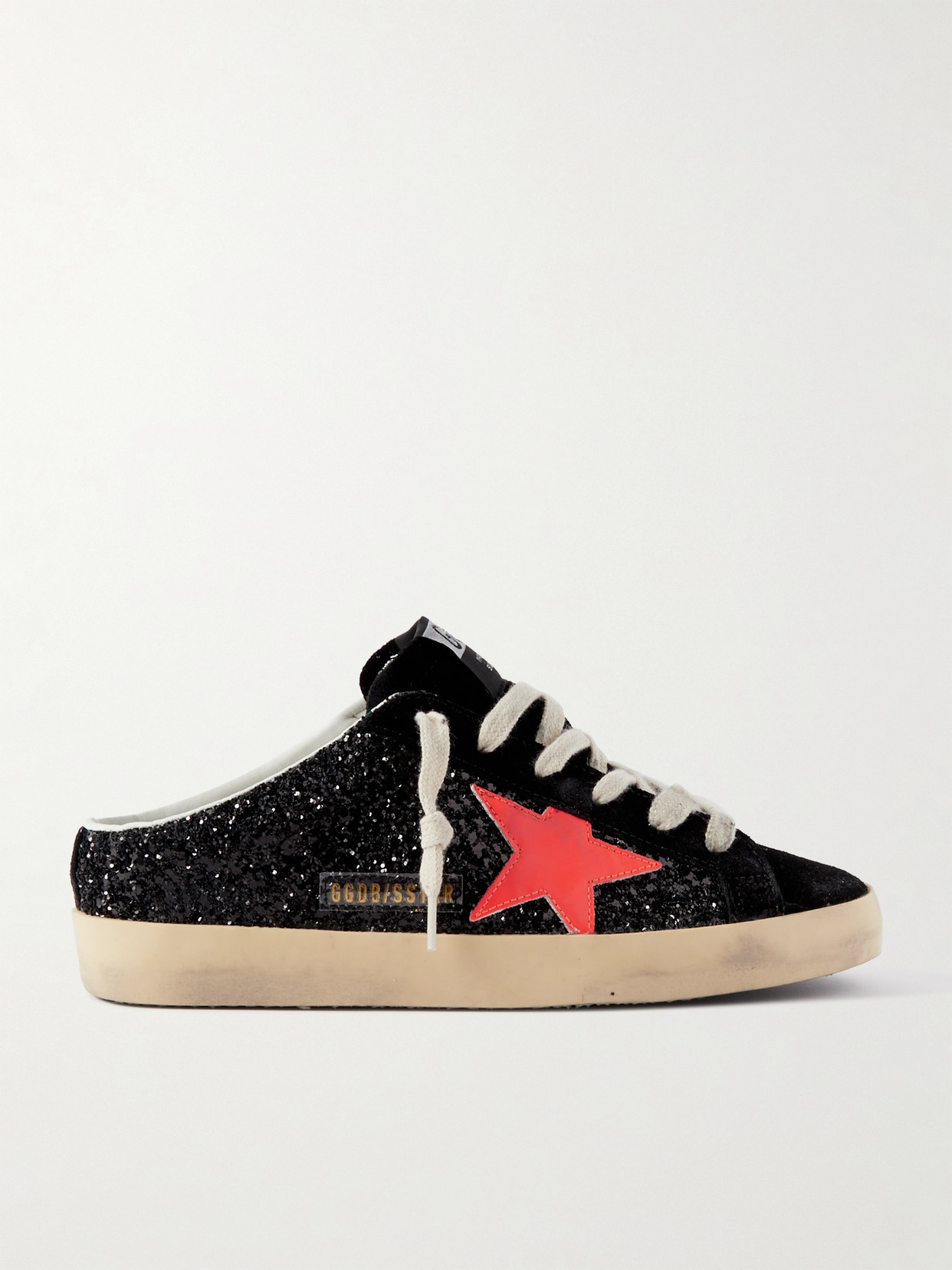 Golden Goose - Super-star Sabot Distressed Glittered Leather And Suede Slip-on Sneakers - Black