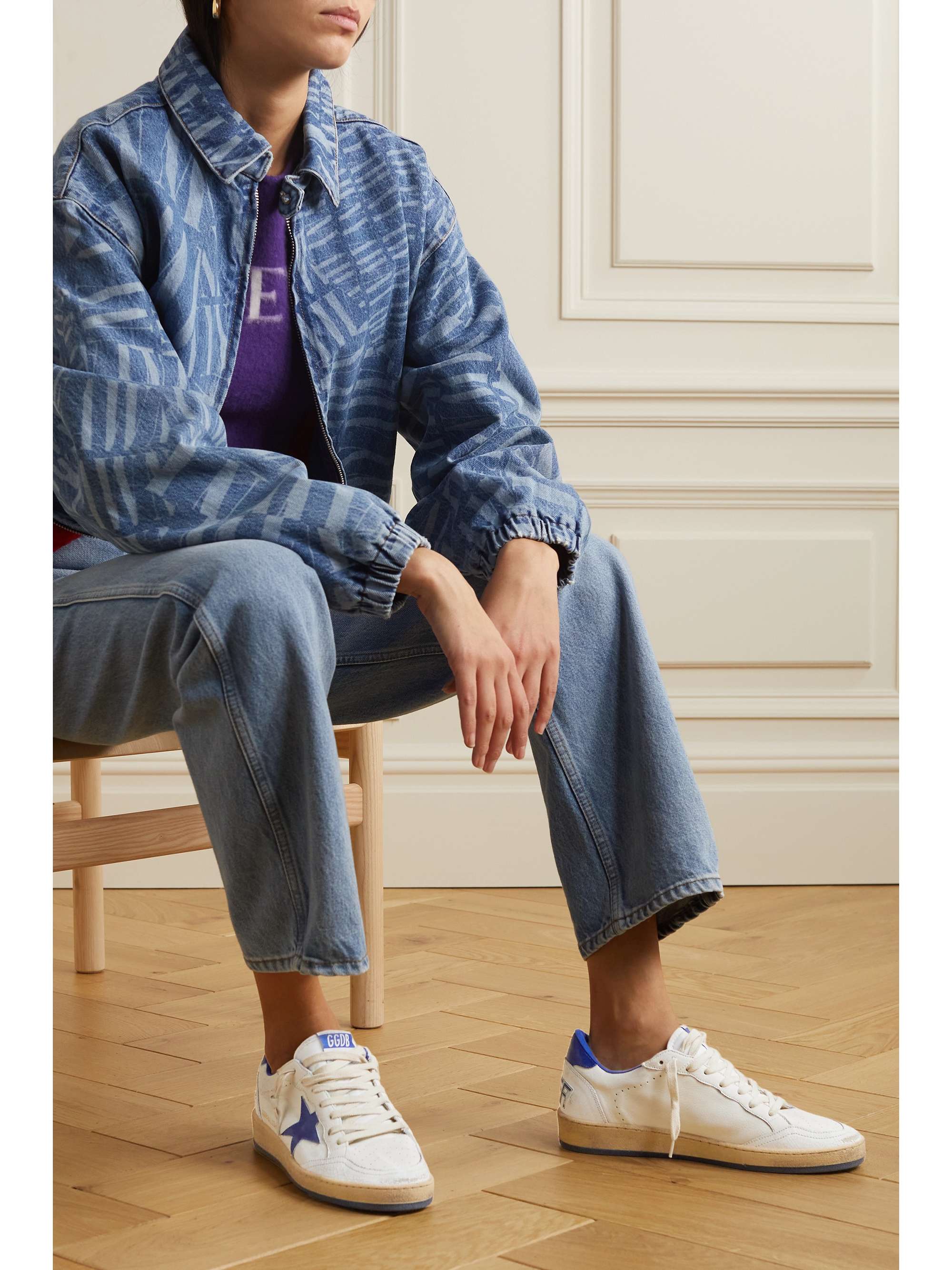 GOLDEN GOOSE Ball Star distressed metallic leather and canvas sneakers