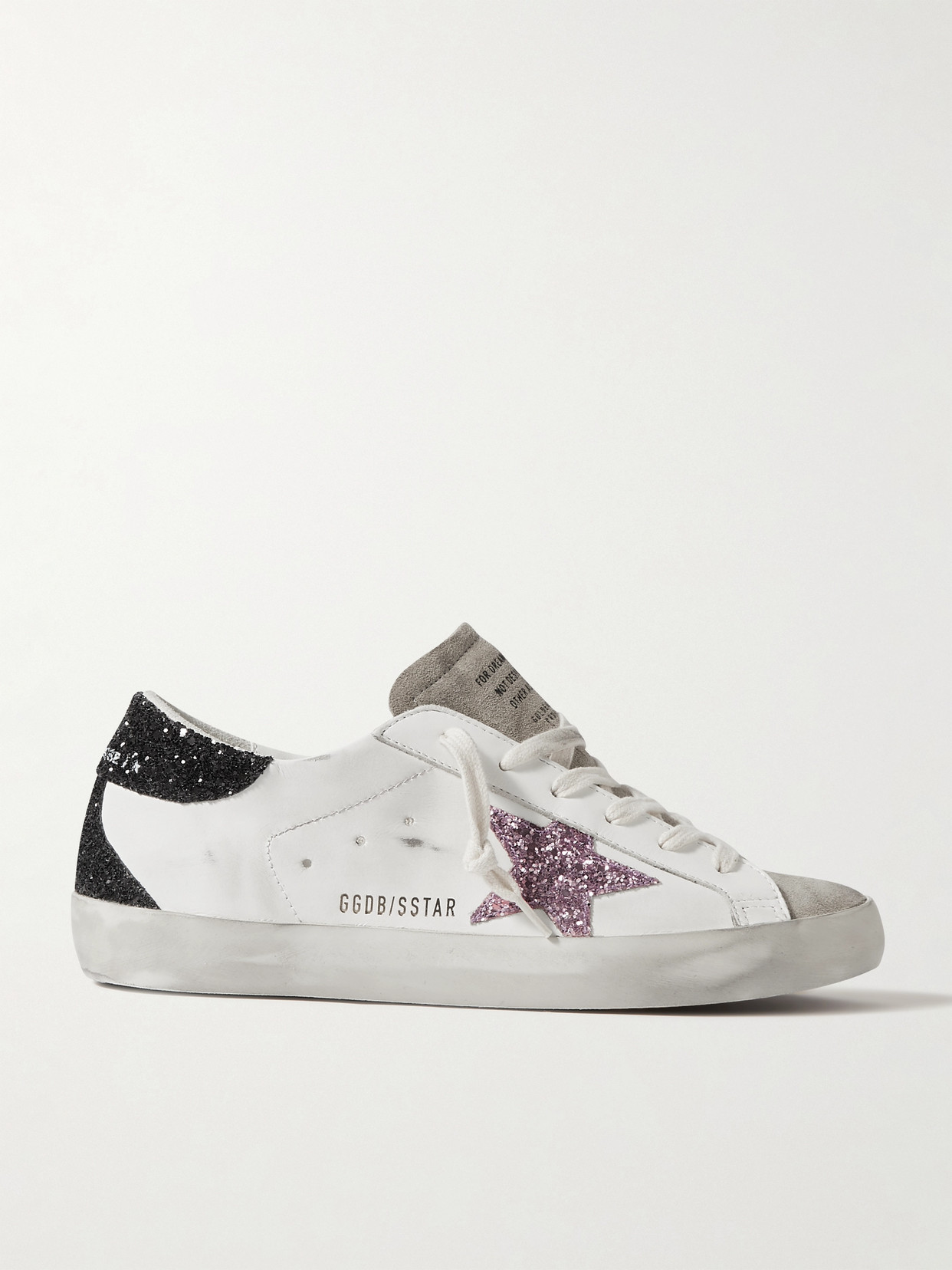 Golden Goose Superstar Distressed Glittered Leather Sneakers In White