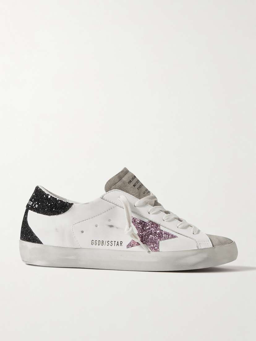 Golden Goose Superstar Distressed Glittered Leather Sneakers