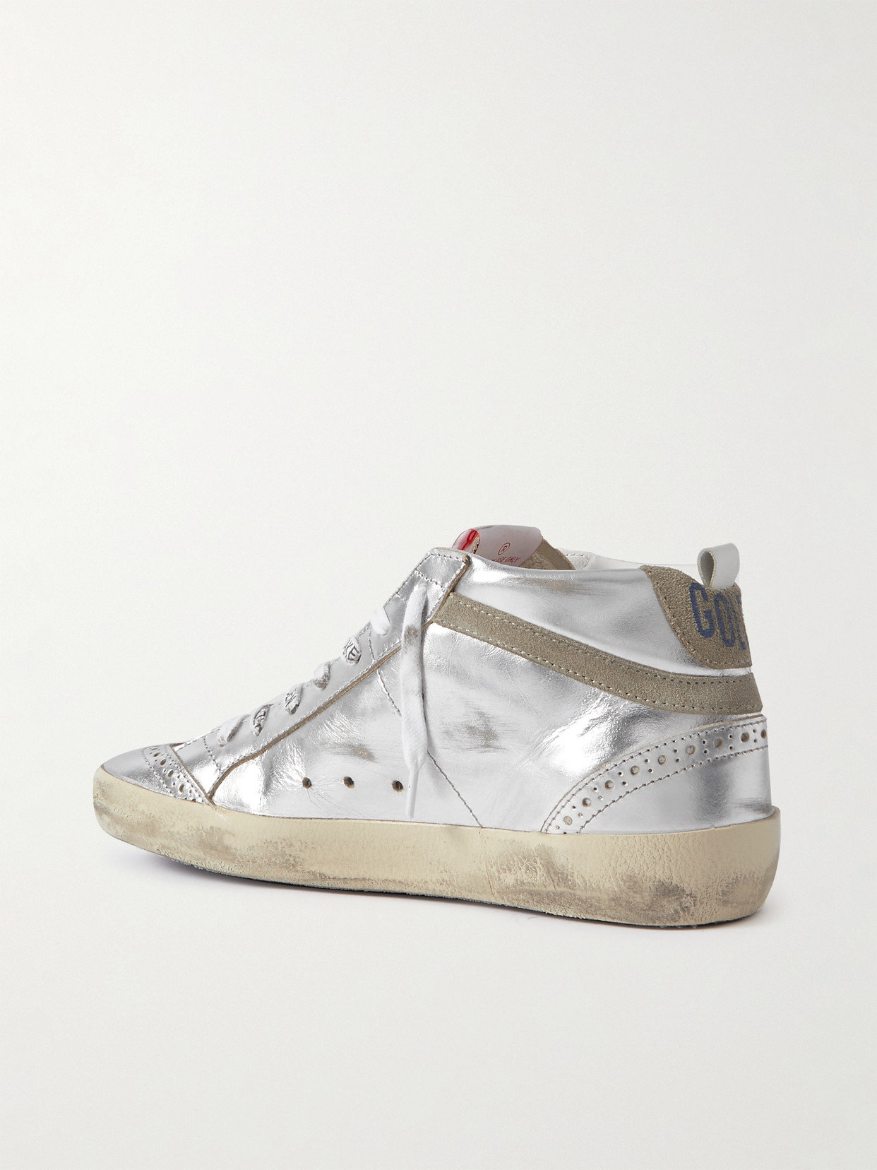 Golden Goose Mid Star Distressed Suede-trimmed Metallic Leather Sneakers In Silver