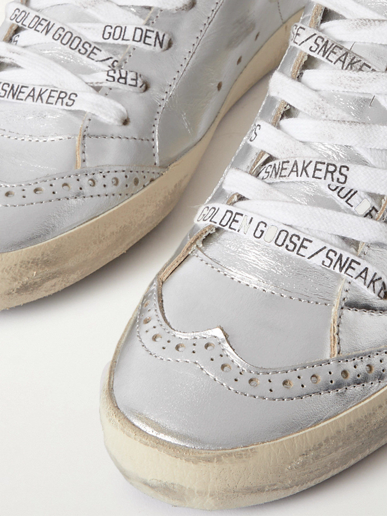Golden Goose Mid Star Distressed Suede-trimmed Metallic Leather Sneakers In Silver