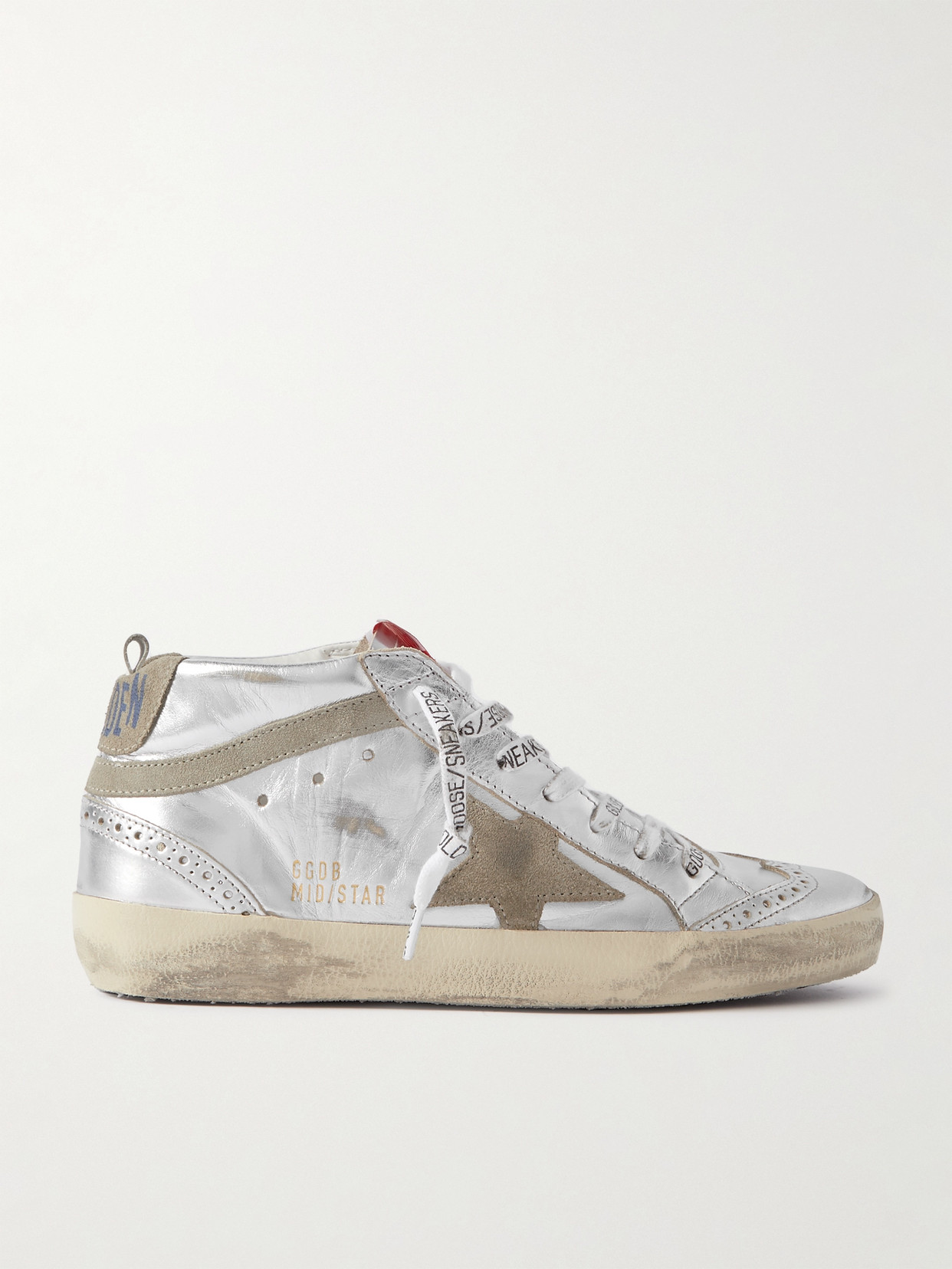 Golden Goose - Mid Star Distressed Suede-trimmed Metallic Leather Sneakers - Silver