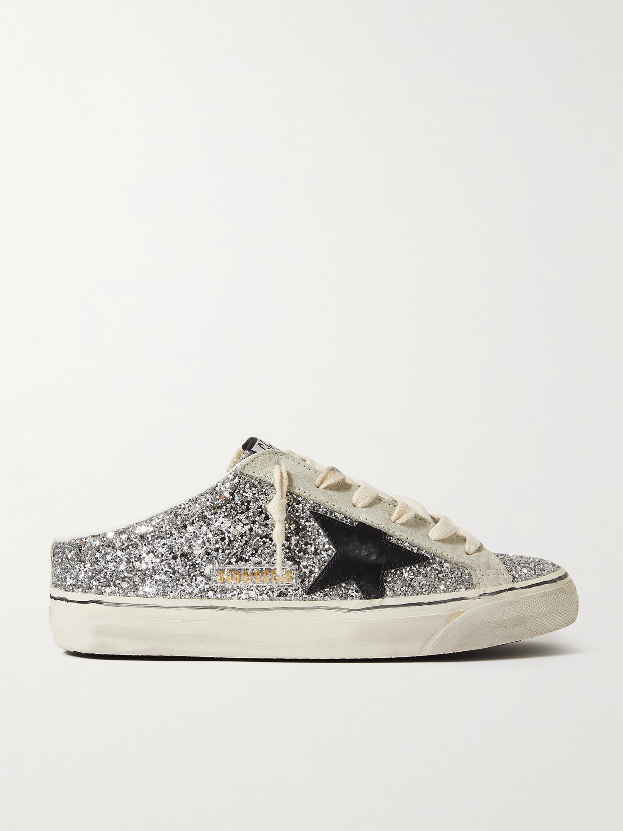 Golden Goose - Super-star Sabot Distressed Glittered Leather And Suede Slip-on Sneakers - Silver