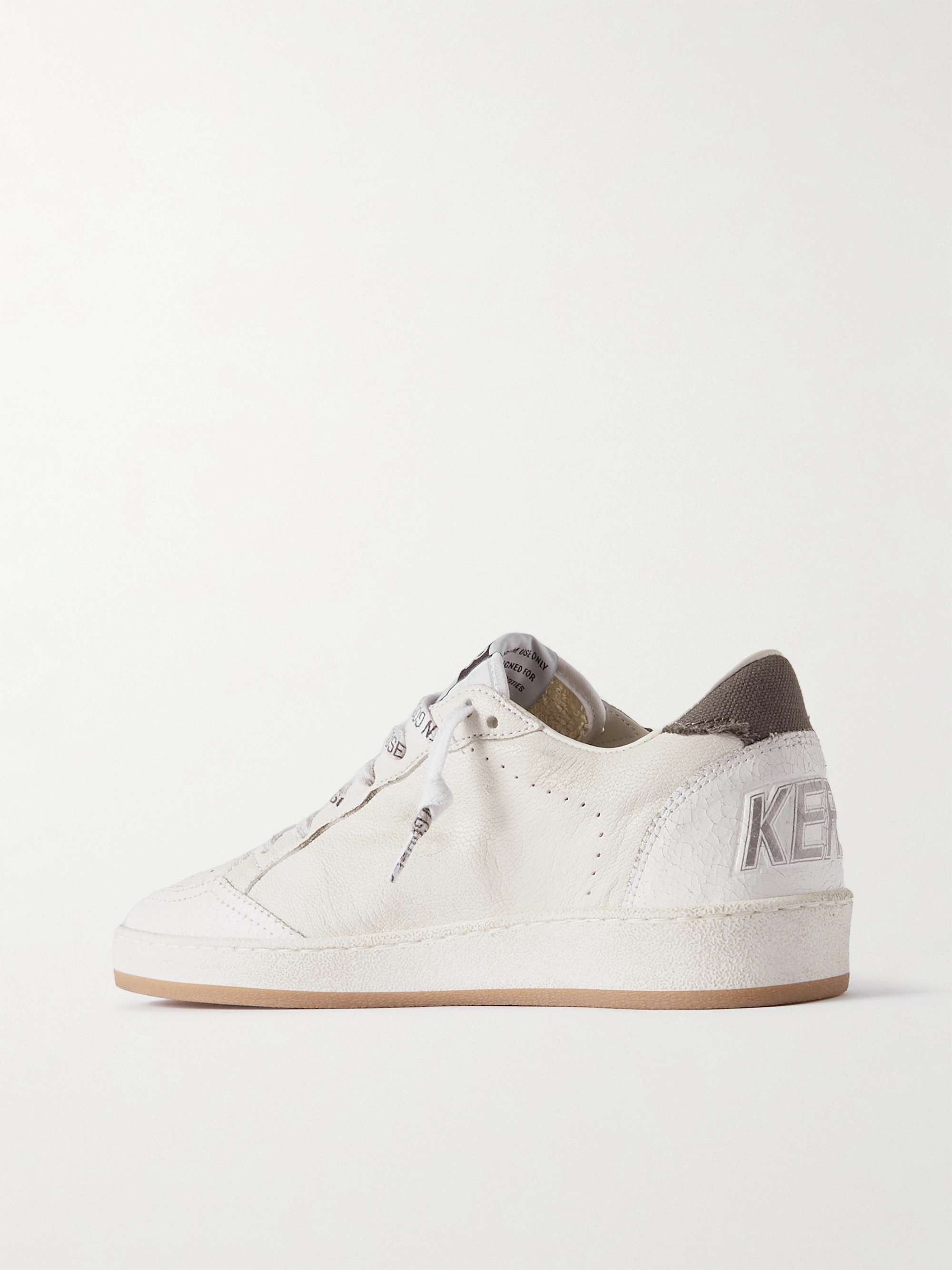 GOLDEN GOOSE Ball Star distressed metallic leather and canvas sneakers