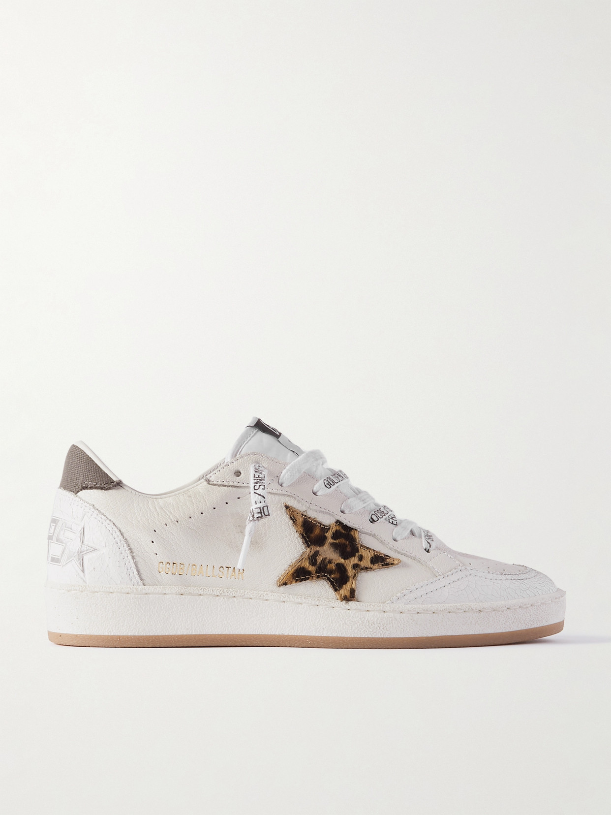 GOLDEN GOOSE BALL STAR DISTRESSED CALF HAIR AND CANVAS-TRIMMED LEATHER SNEAKERS