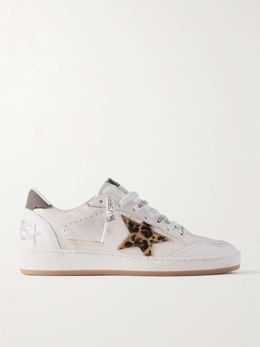 Golden Goose Ball Star Distressed Calf Hair And Canvas-trimmed Leather Sneakers