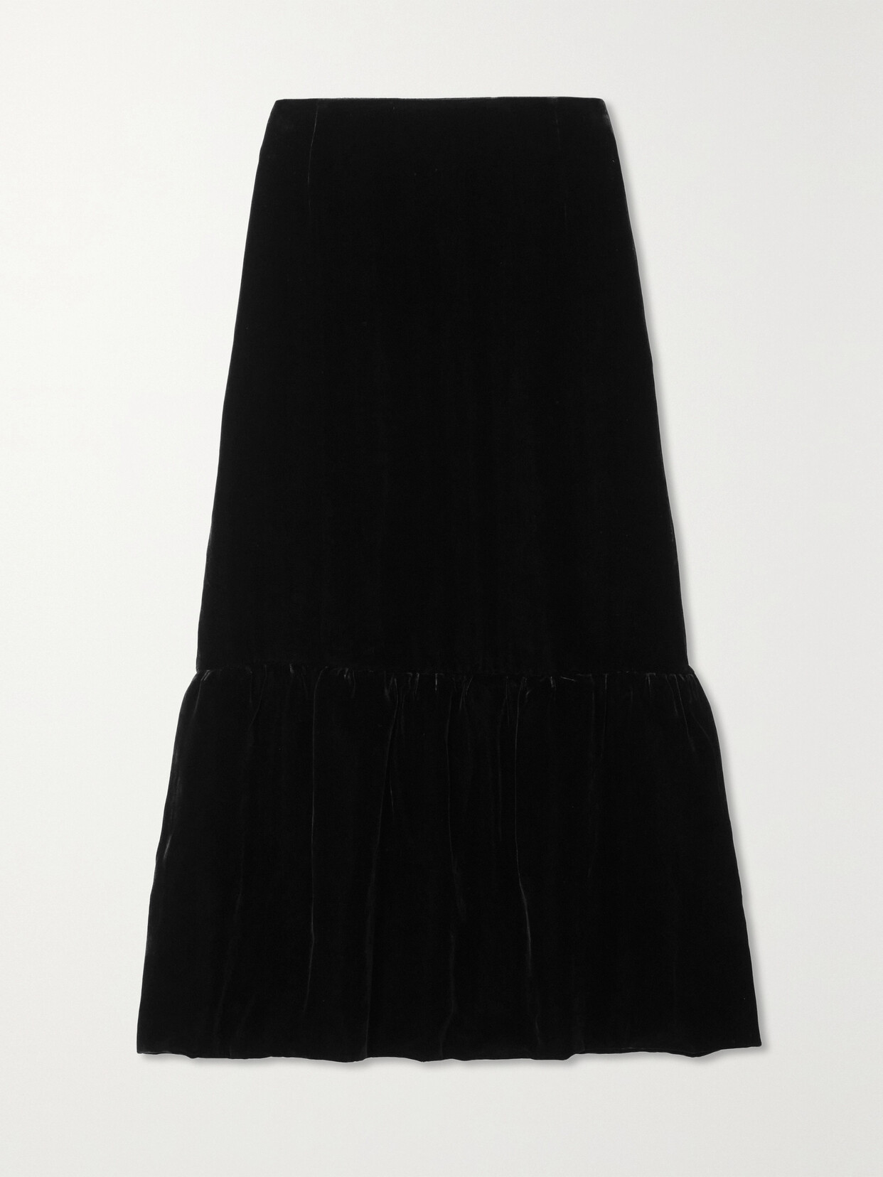 TOTEME - Ruffled Velvet Midi Skirt - Black