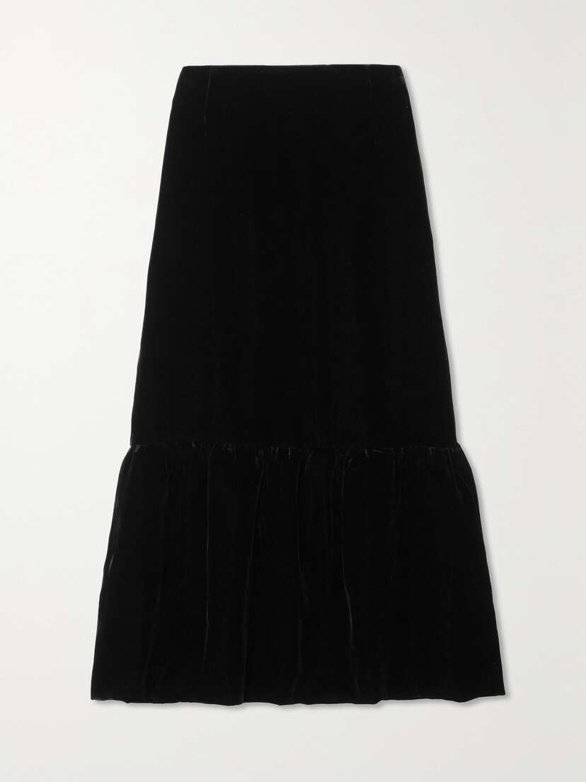 TOTEME Ruffled Velvet Midi Skirt