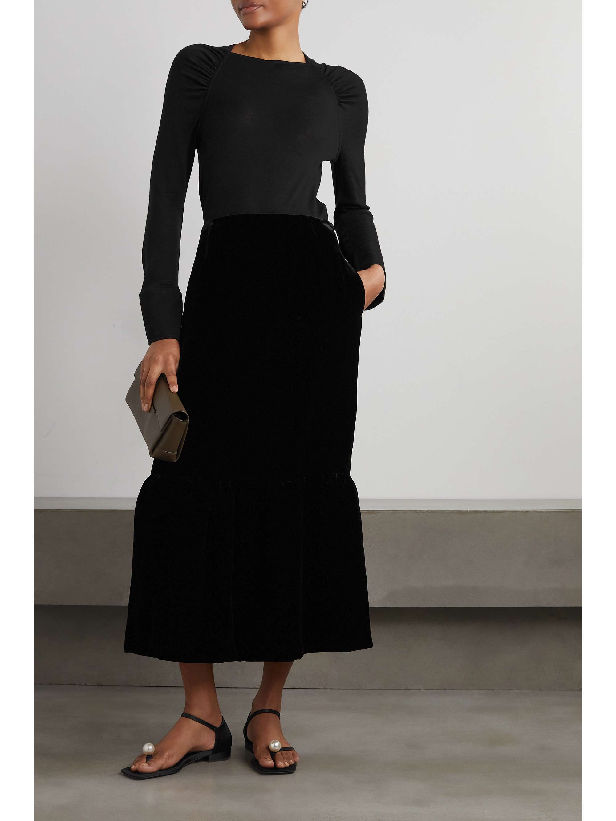 TOTEME Ruffled velvet midi skirt NETAPORTER