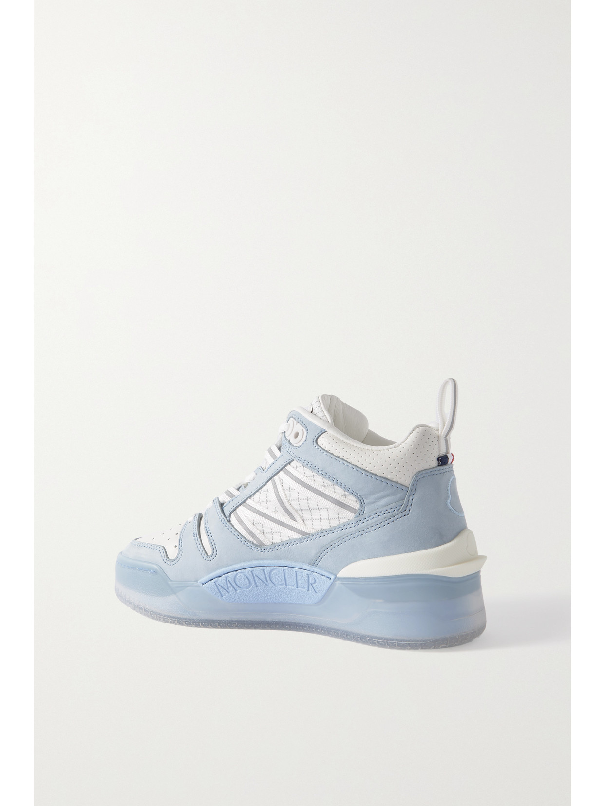 Moncler Pivot Mid Leather And Ripstop-trimmed Suede Sneakers In Blue
