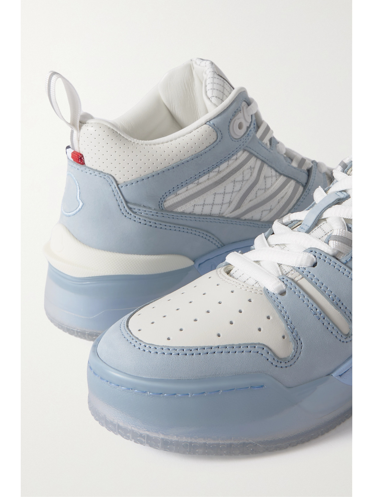 Moncler Pivot Mid Leather And Ripstop-trimmed Suede Sneakers In Blue