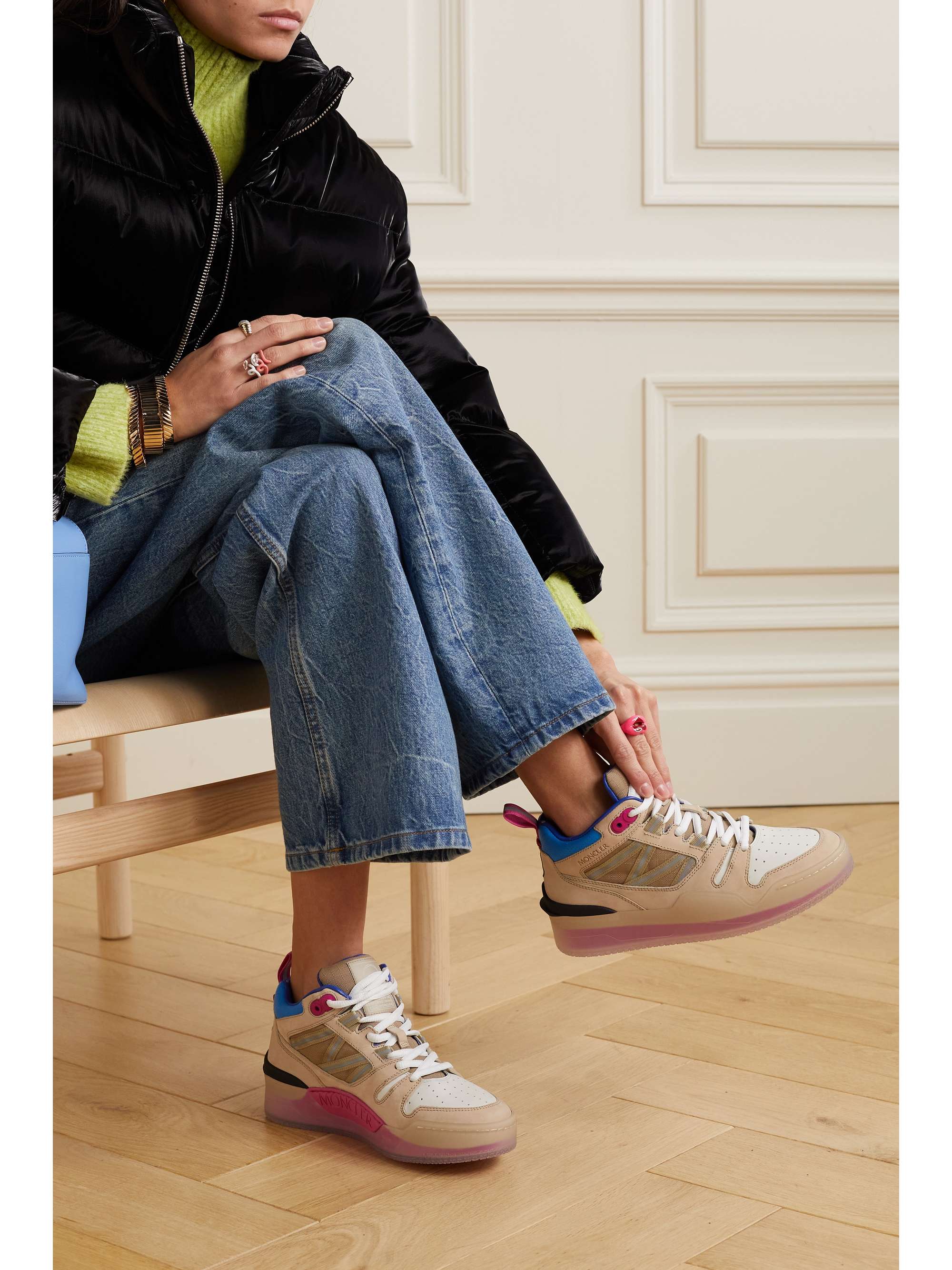 MONCLER Pivot Mid leather and ripstop-trimmed suede sneakers