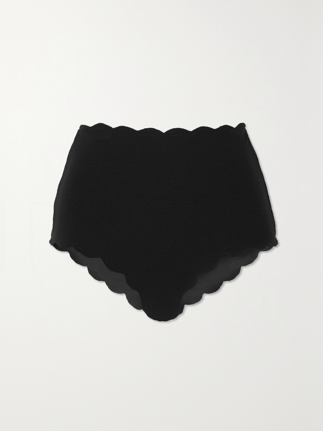 Shop Marysia + Net Sustain Santa Monica Scalloped Recycled-seersucker Bikini Briefs In Black