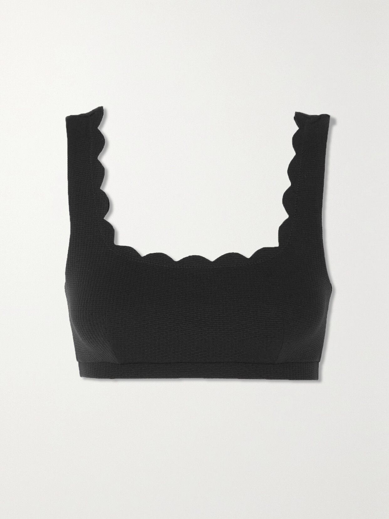 Shop Marysia + Net Sustain Palm Springs Scalloped Recycled-seersucker Bikini Top In Black