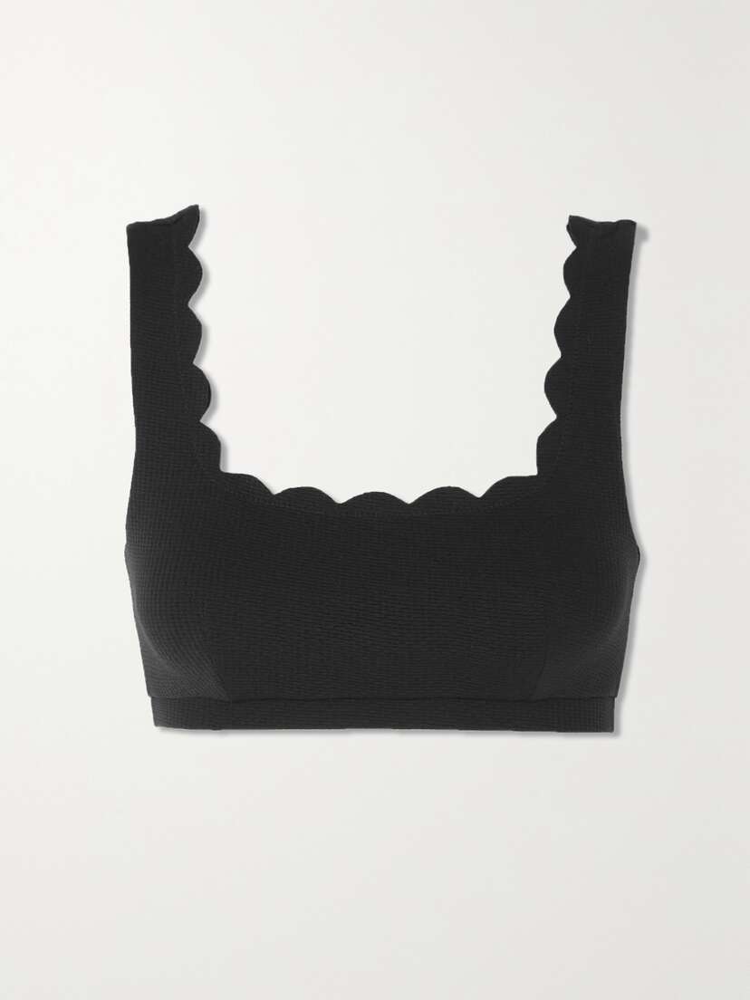 Marysia Palm Springs Scalloped Recycled-seersucker Bikini Top