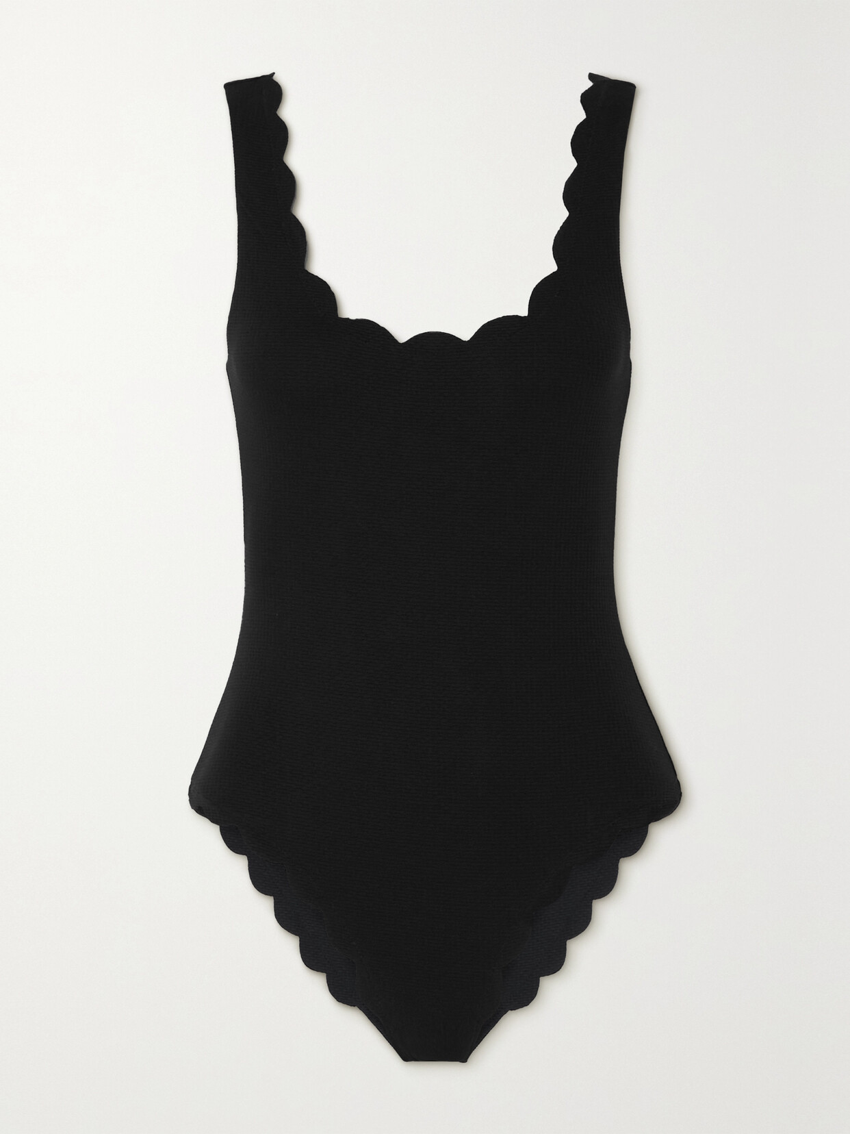 Shop Marysia + Net Sustain Palm Springs Scalloped Recycled-seersucker Swimsuit In Black