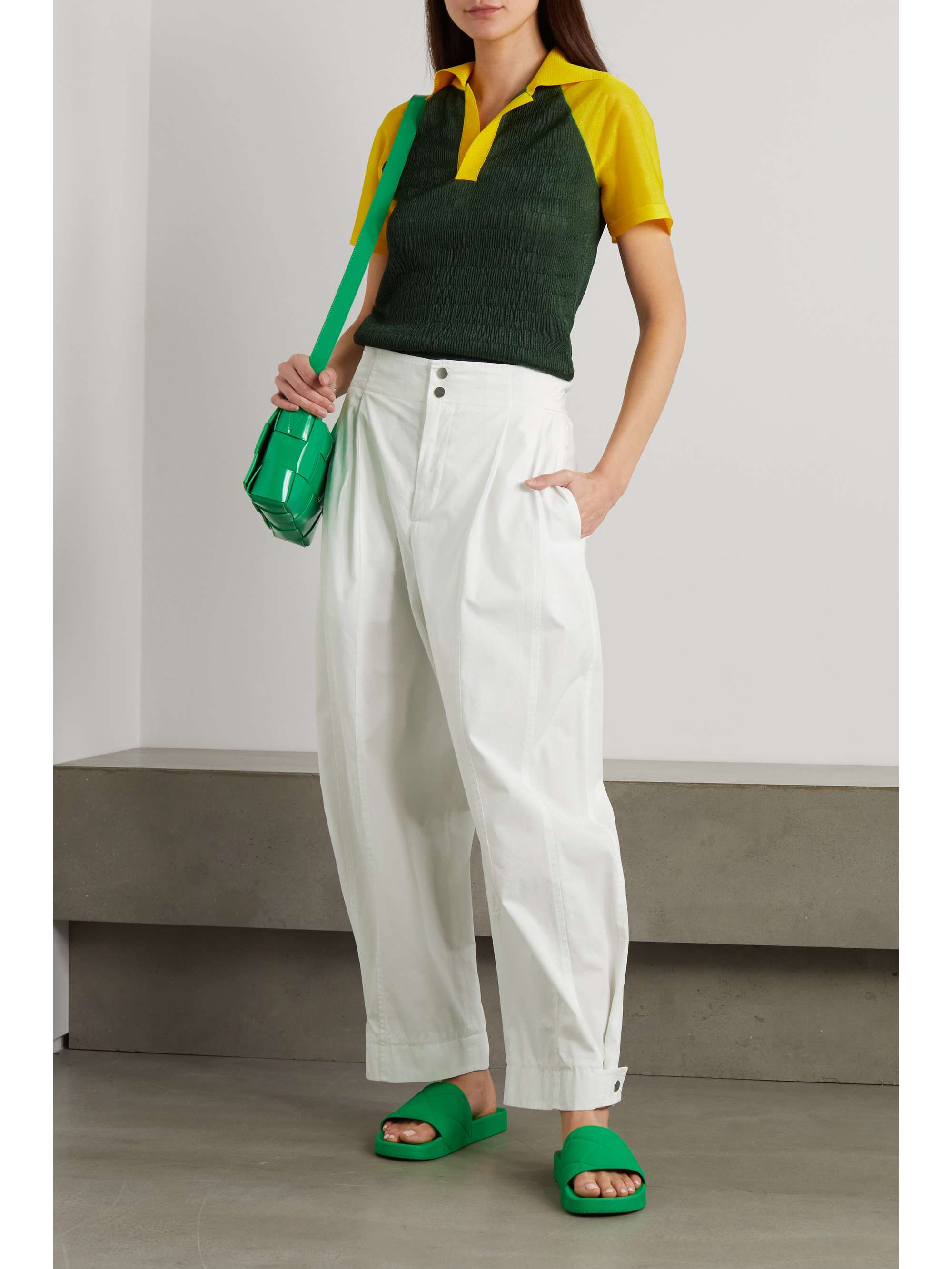 Pleated cotton-blend wide-leg pants