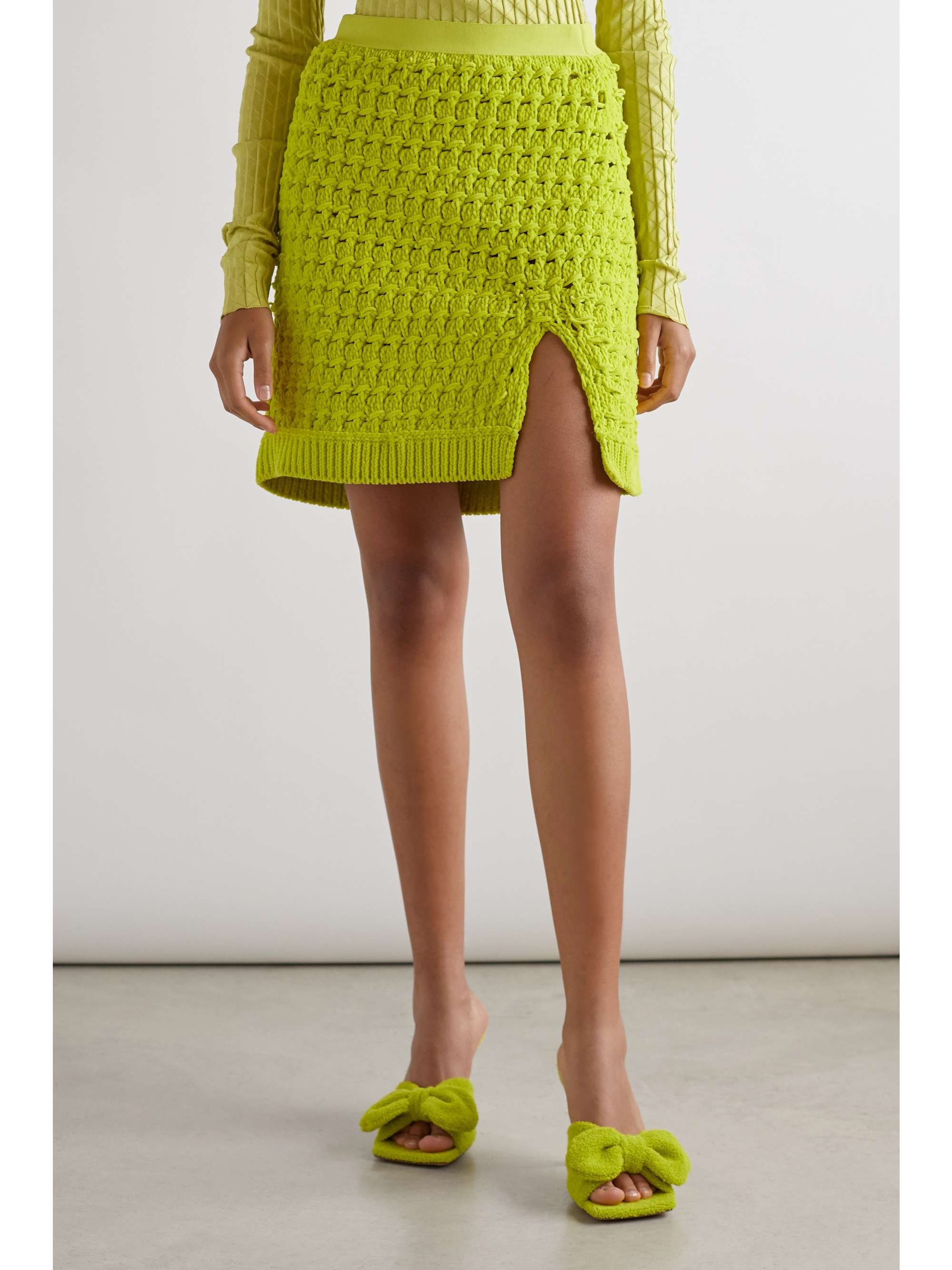 Green Cable-knit chenille mini skirt 