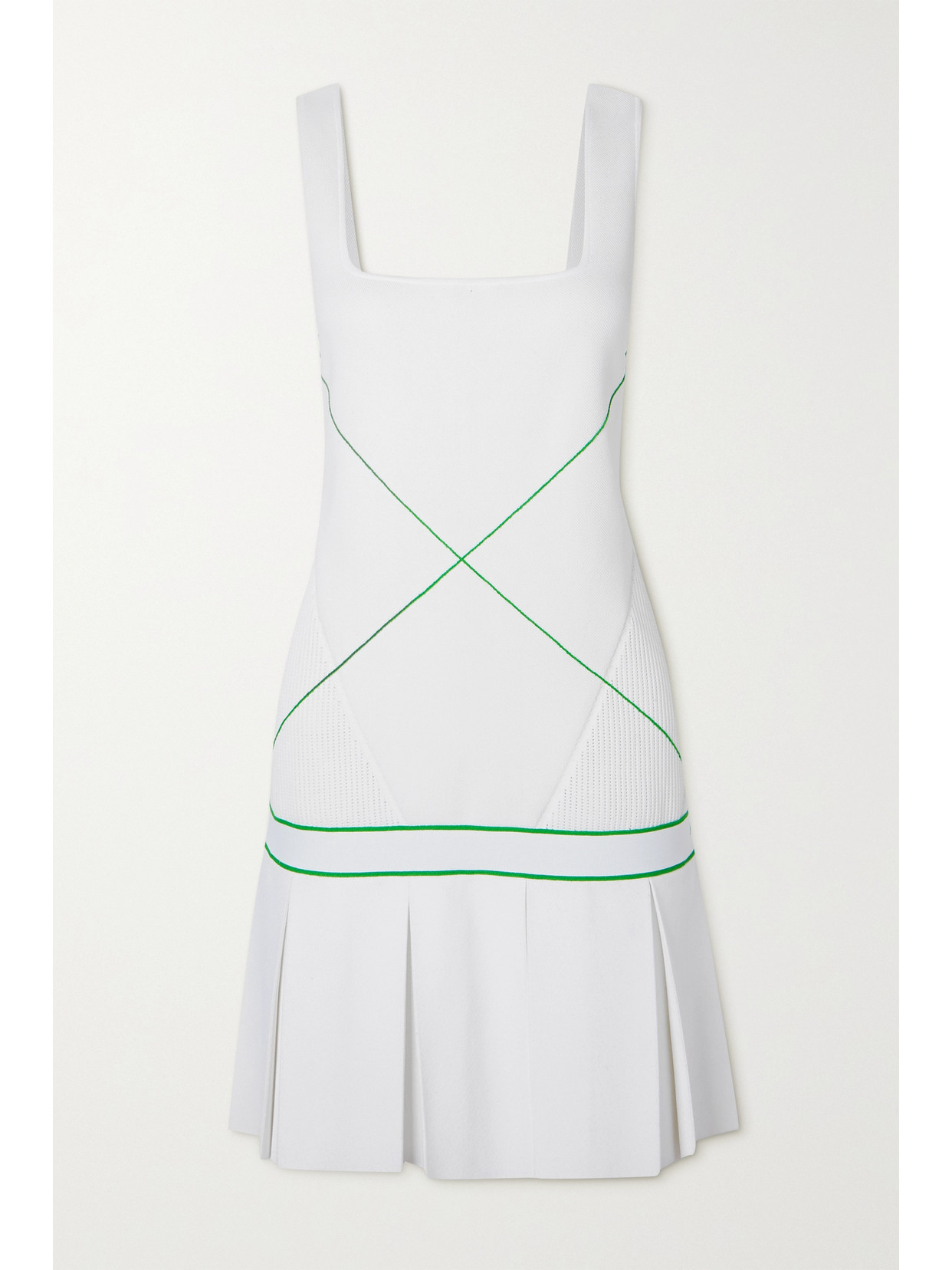Bottega Veneta Pleated Embroidered Knitted Mini Dress In White