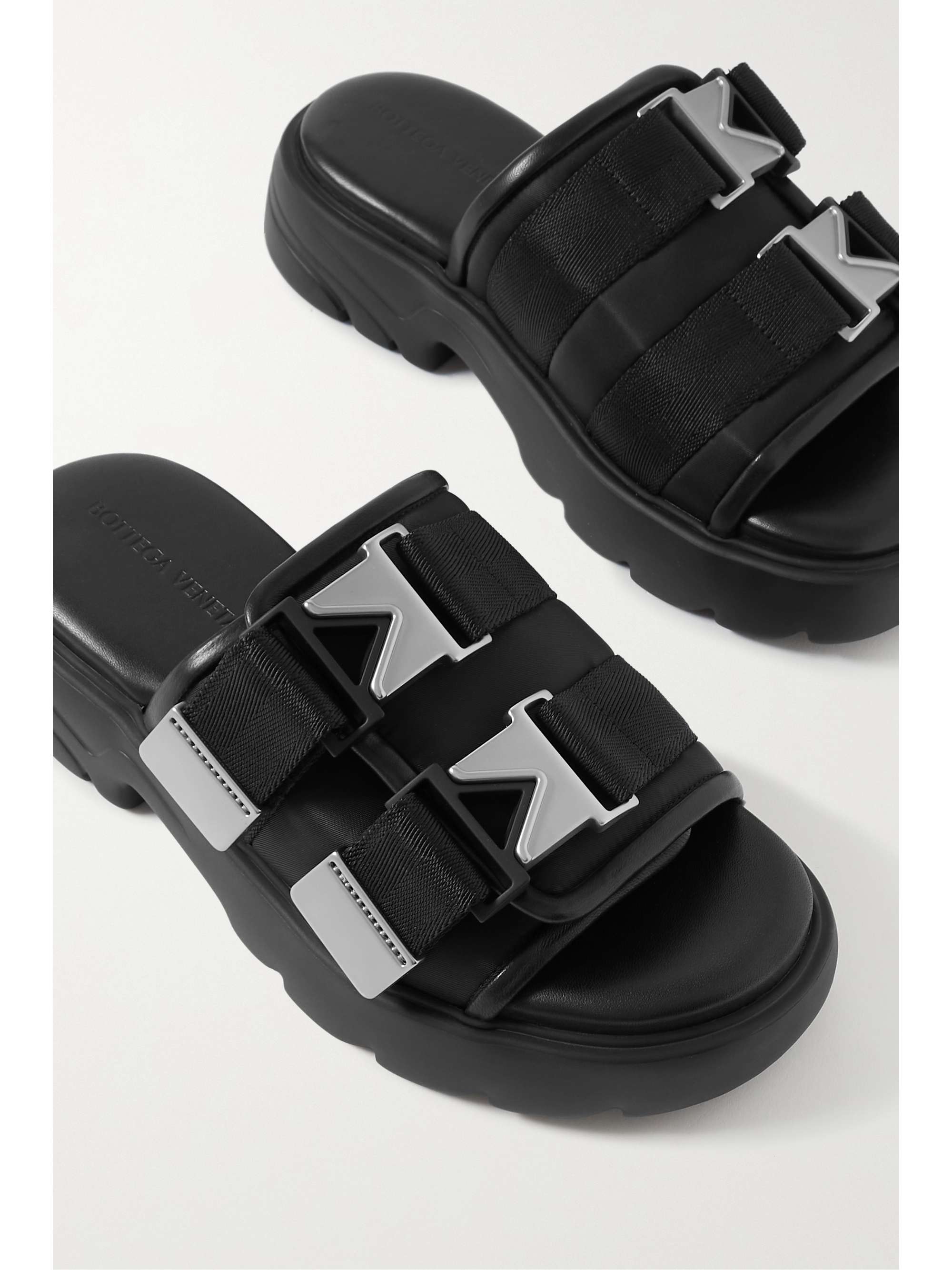 Flash leather-trimmed stretch slides
