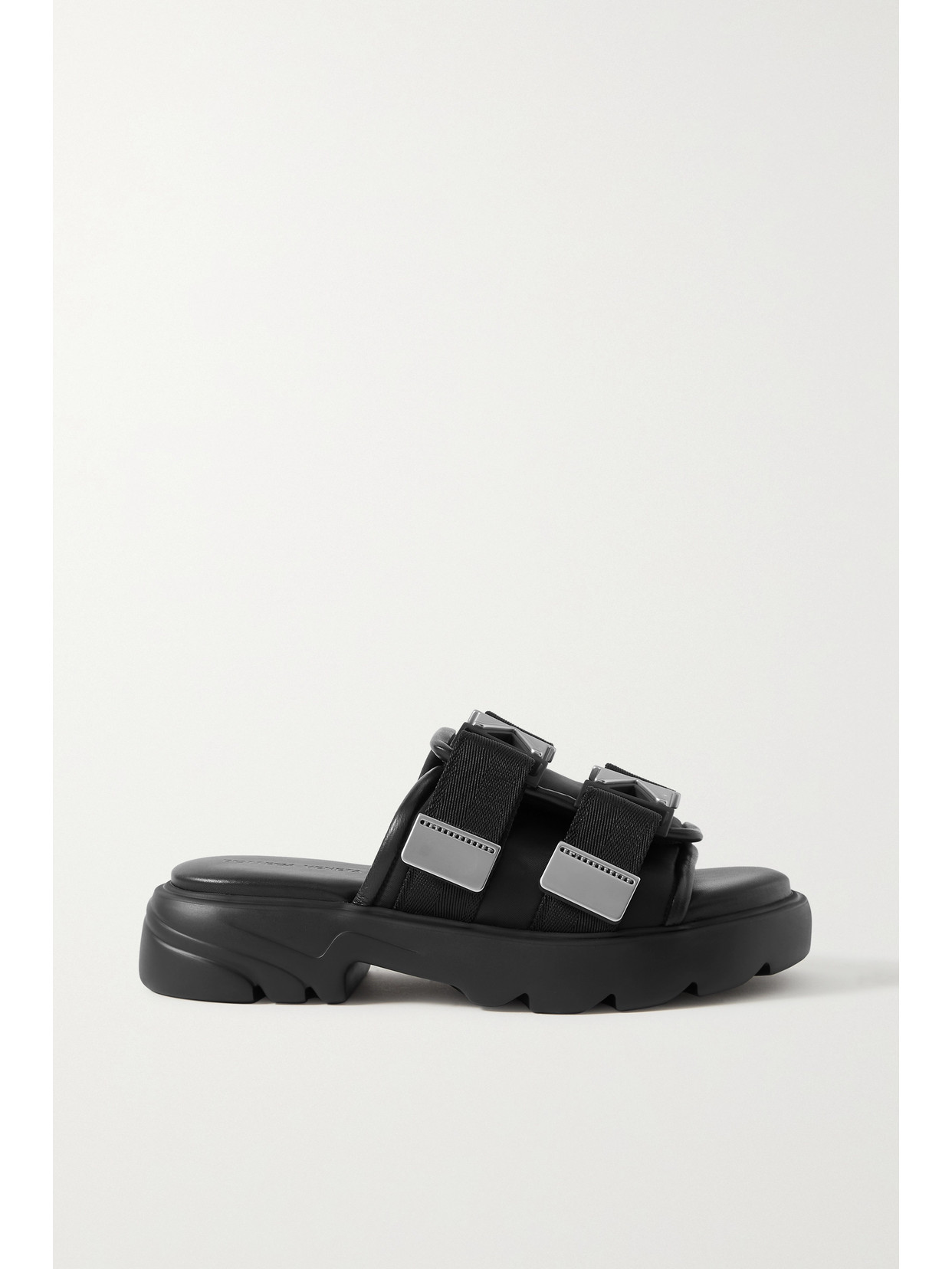 BOTTEGA VENETA FLASH LEATHER-TRIMMED STRETCH SLIDES