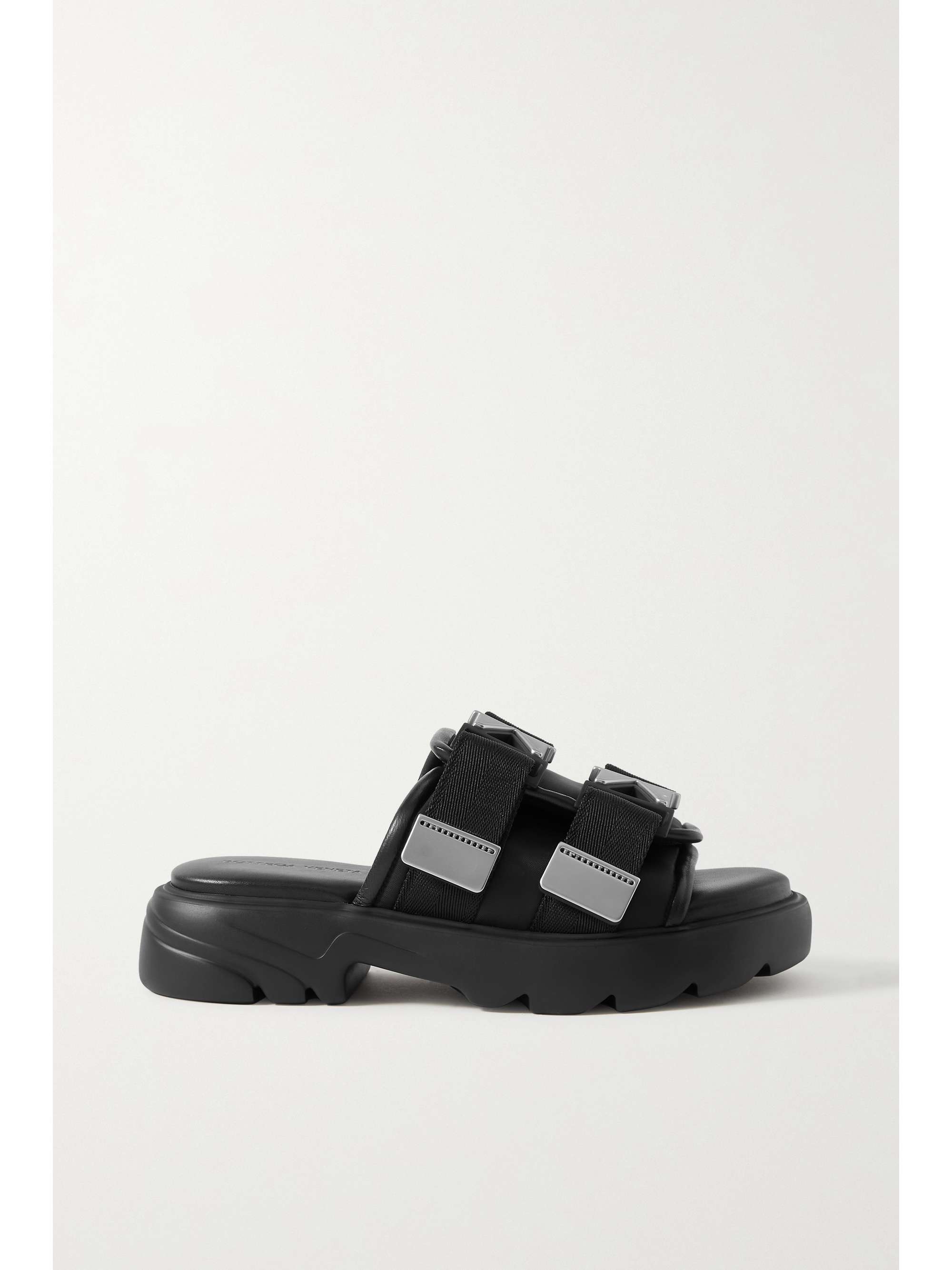 BOTTEGA VENETA Flash leather-trimmed stretch slides | NET-A-PORTER