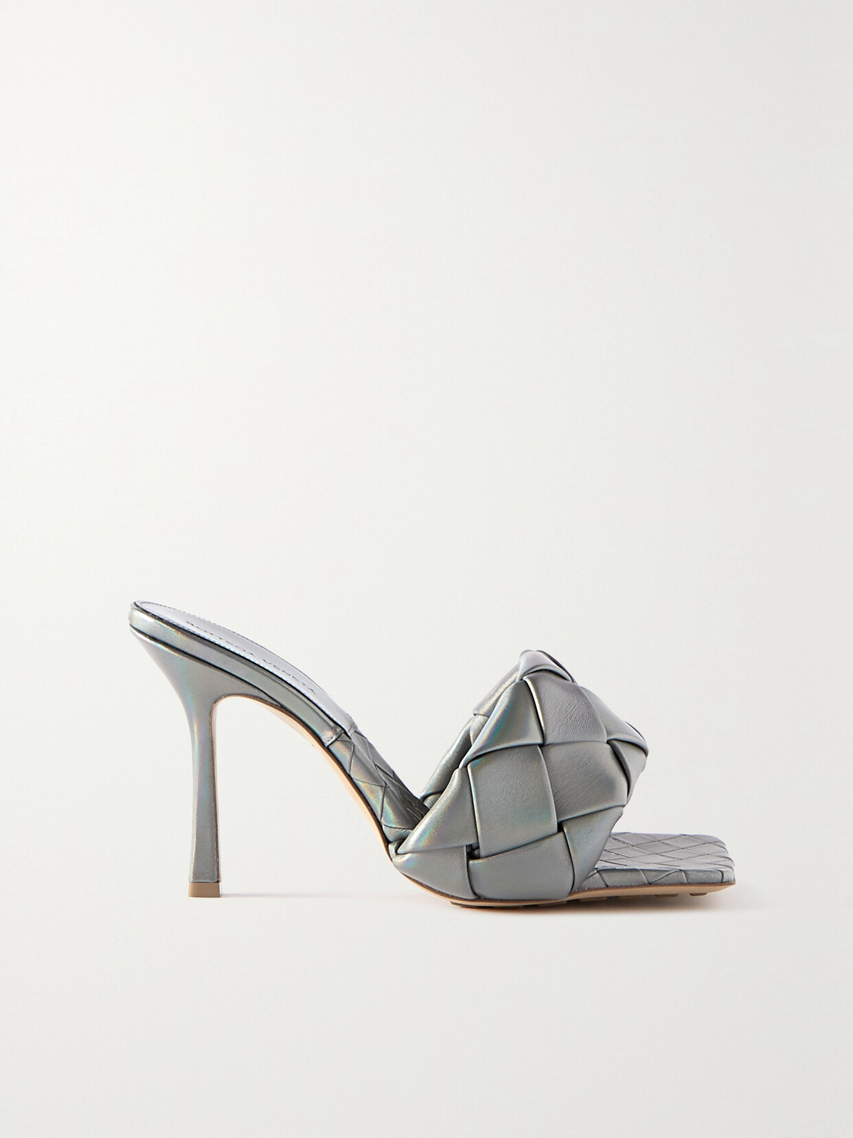 Bottega Veneta Intrecciato Metallic Leather Mules In Silver
