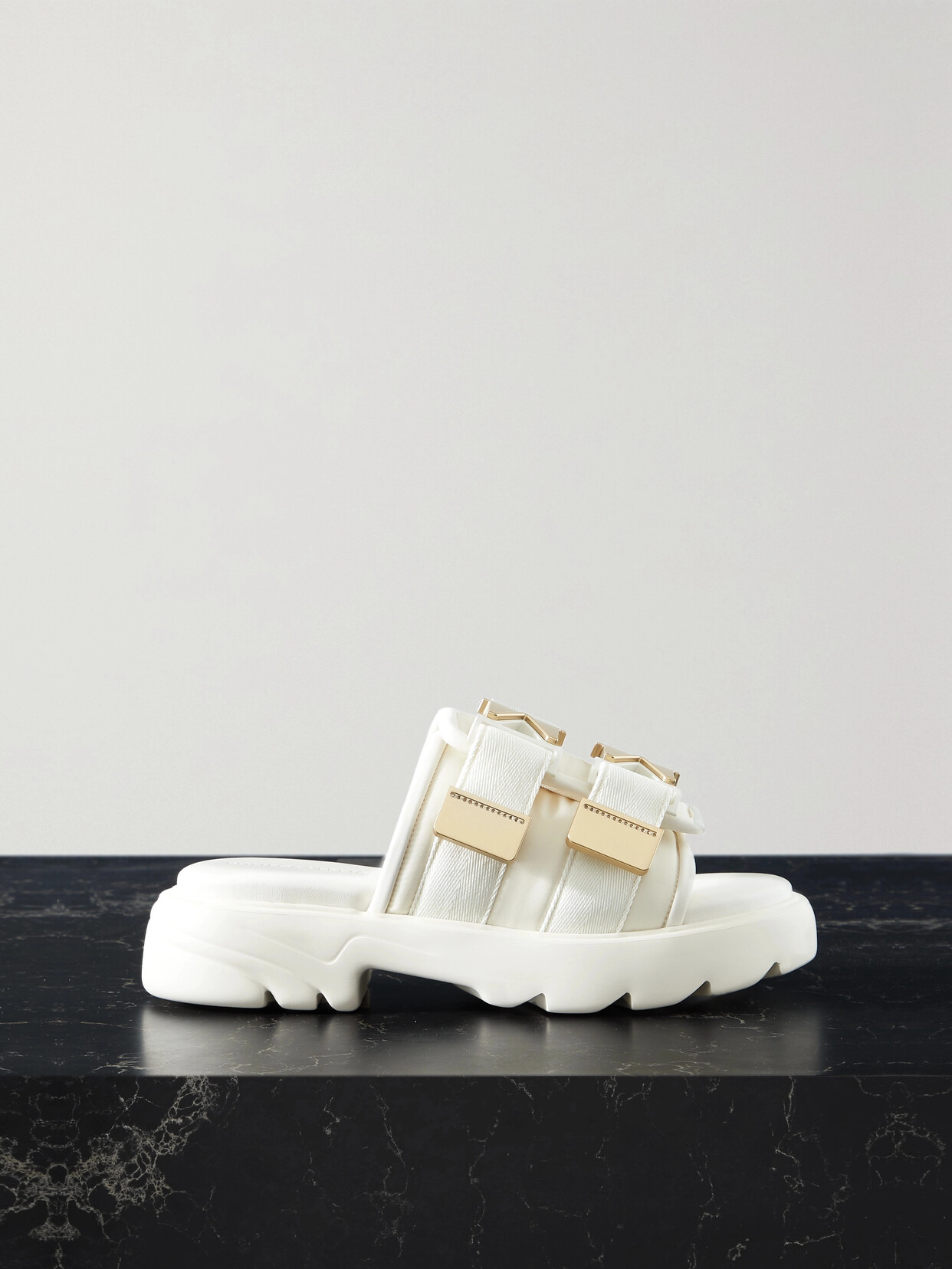 Bottega Veneta Flash Leather-trimmed Neoprene Slides In Ecru