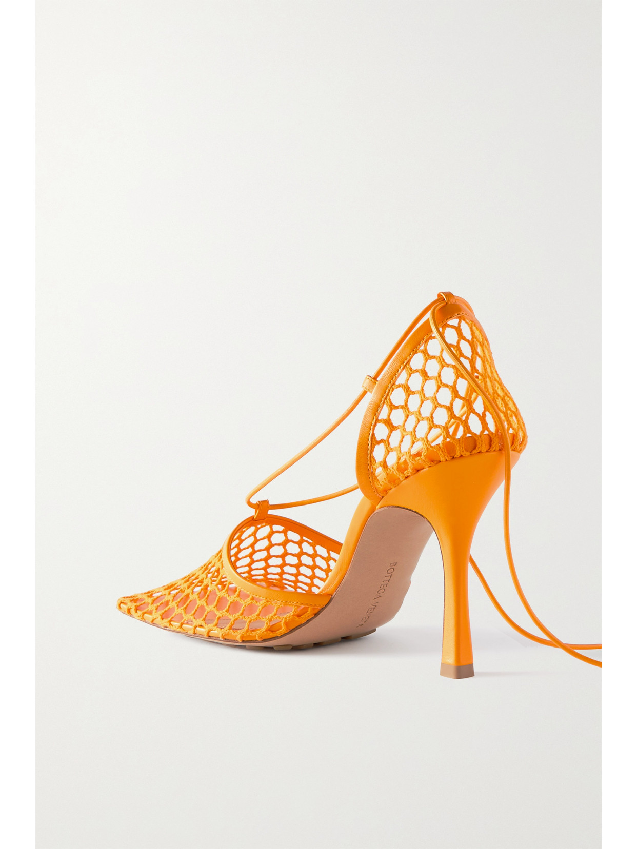 Bottega Laceup Leathertrimmed Mesh Pumps In Orange ModeSens