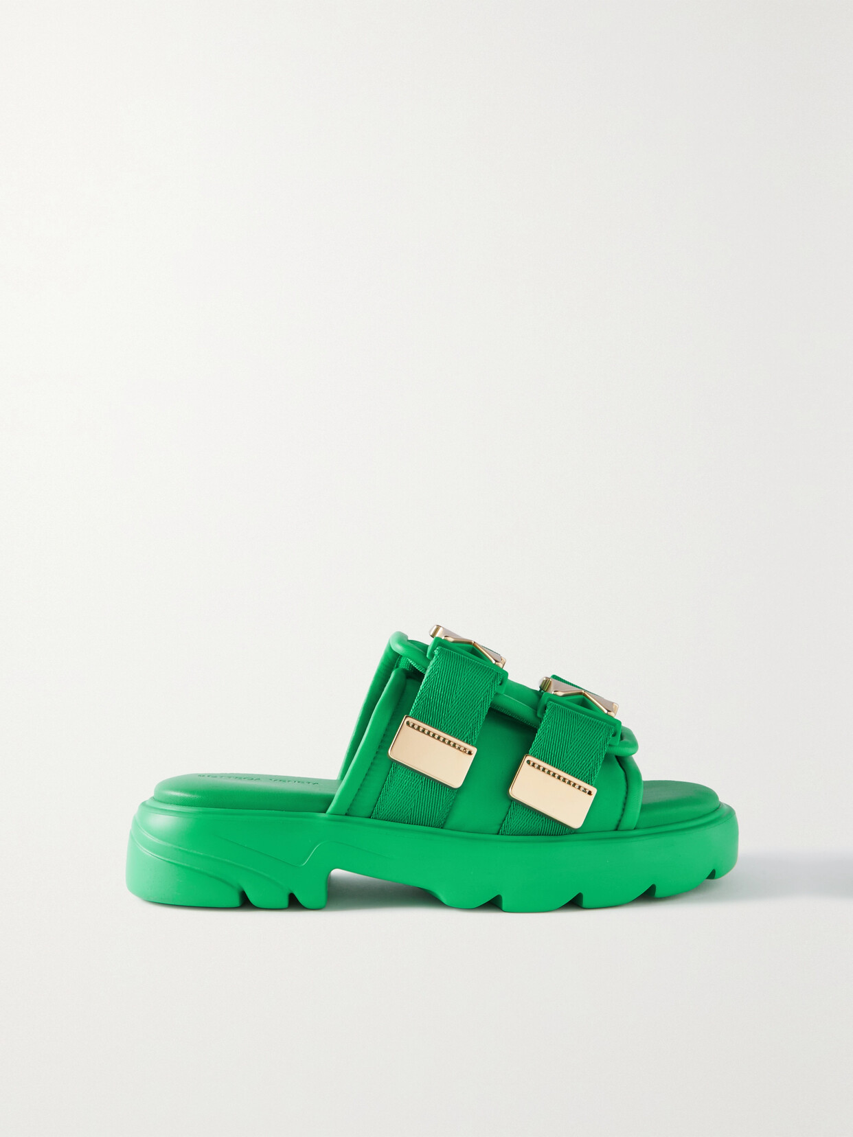 Shop Bottega Veneta Flash Leather-trimmed Stretch Slides In Green