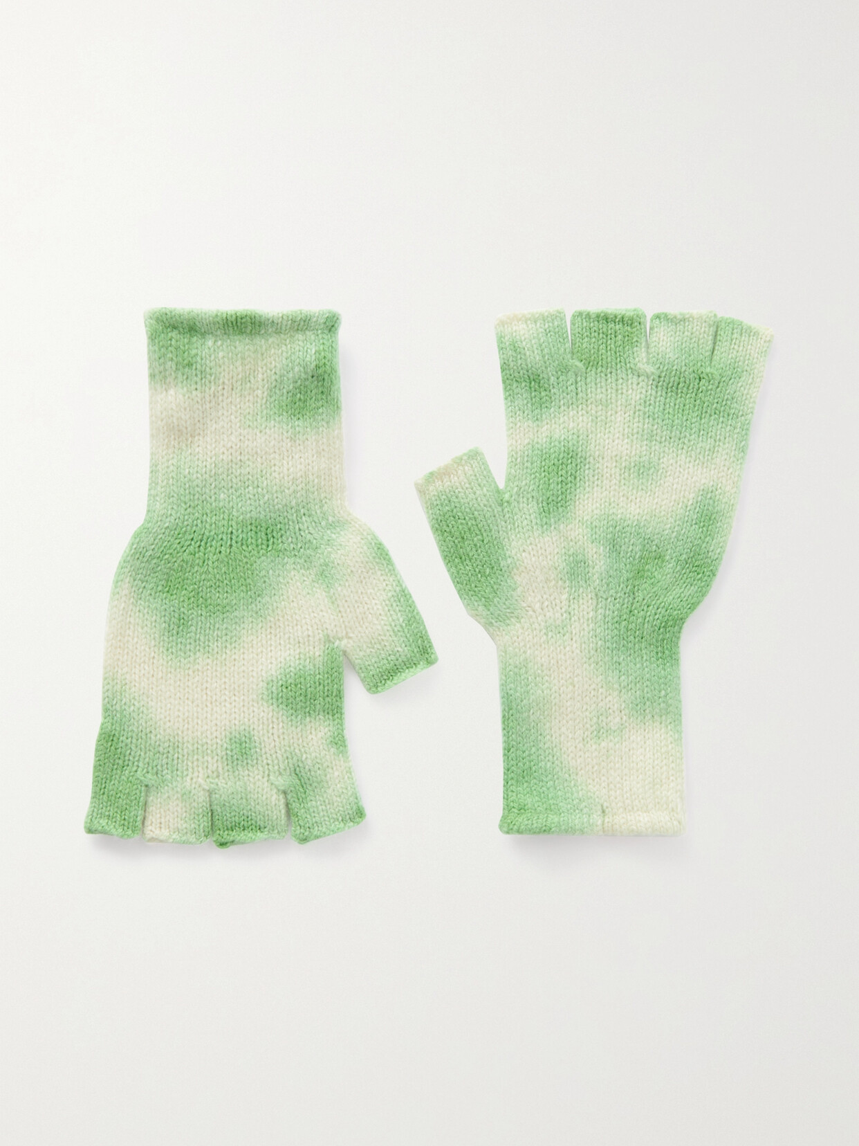 The Elder Statesman Tie-dyed Cashmere Fingerless Gloves In Green