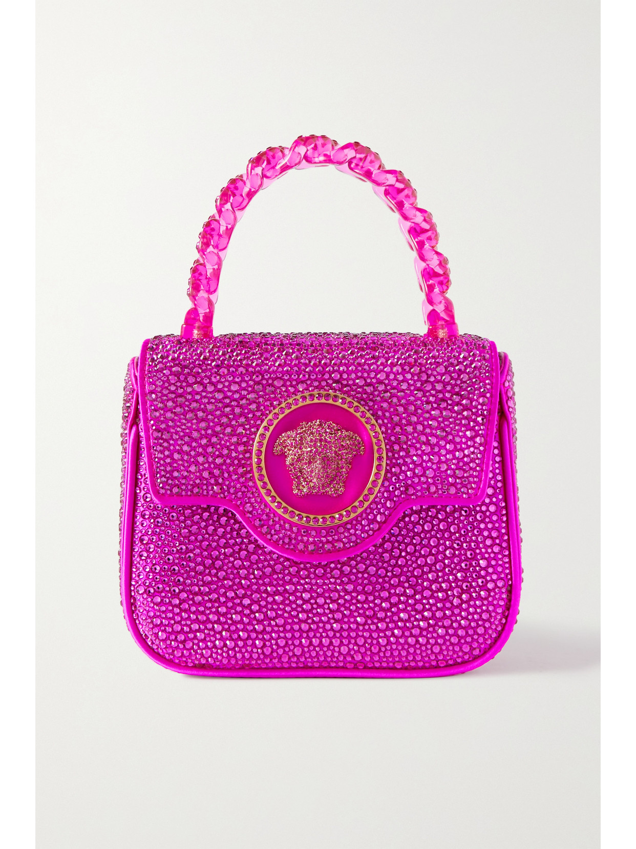 Versace - La Medusa Crystal-embellished Satin Shoulder Bag - Pink