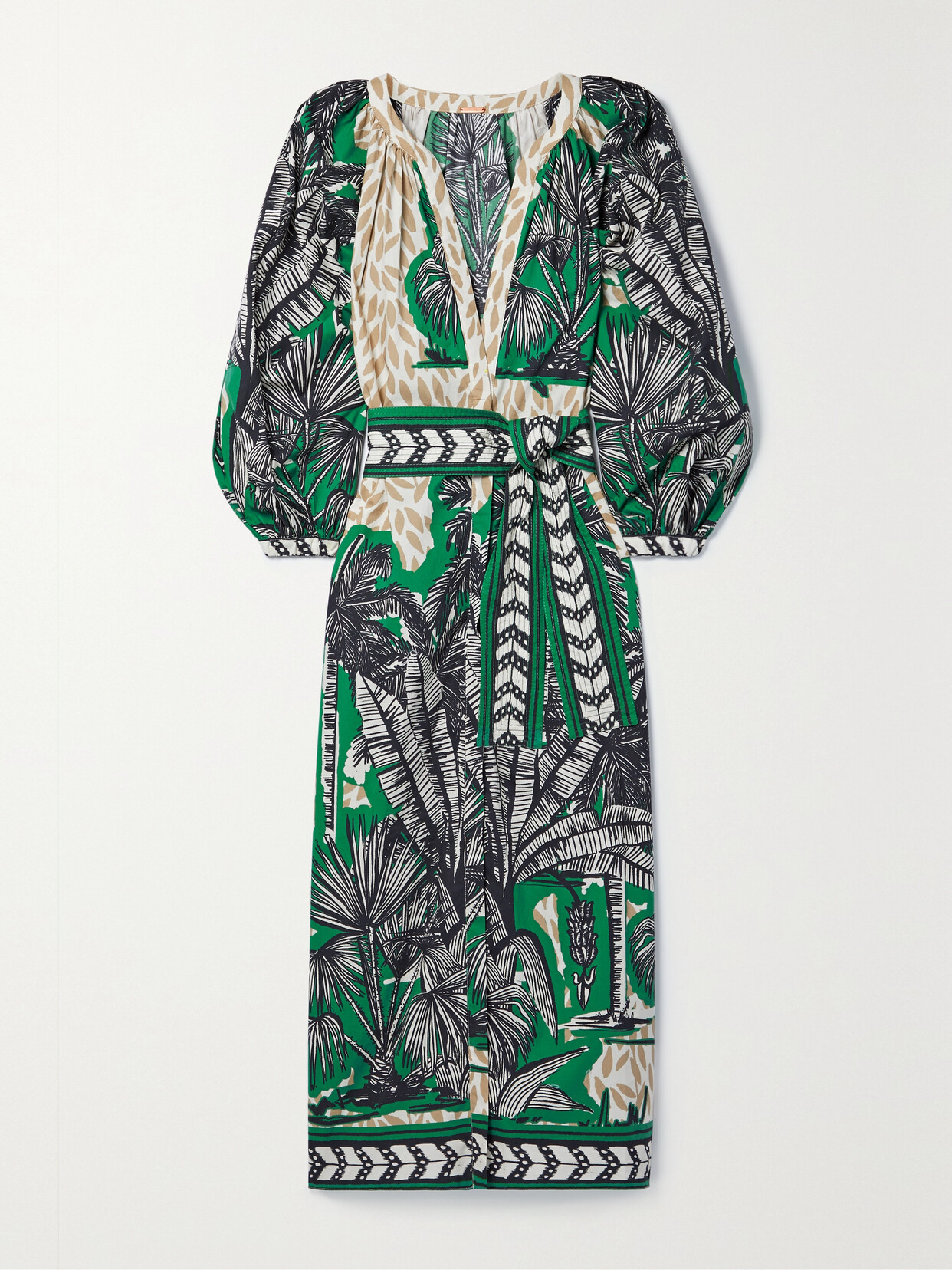 Johanna Ortiz Quiet Solitude Belted Floral-print Cotton Midi Dress - Green