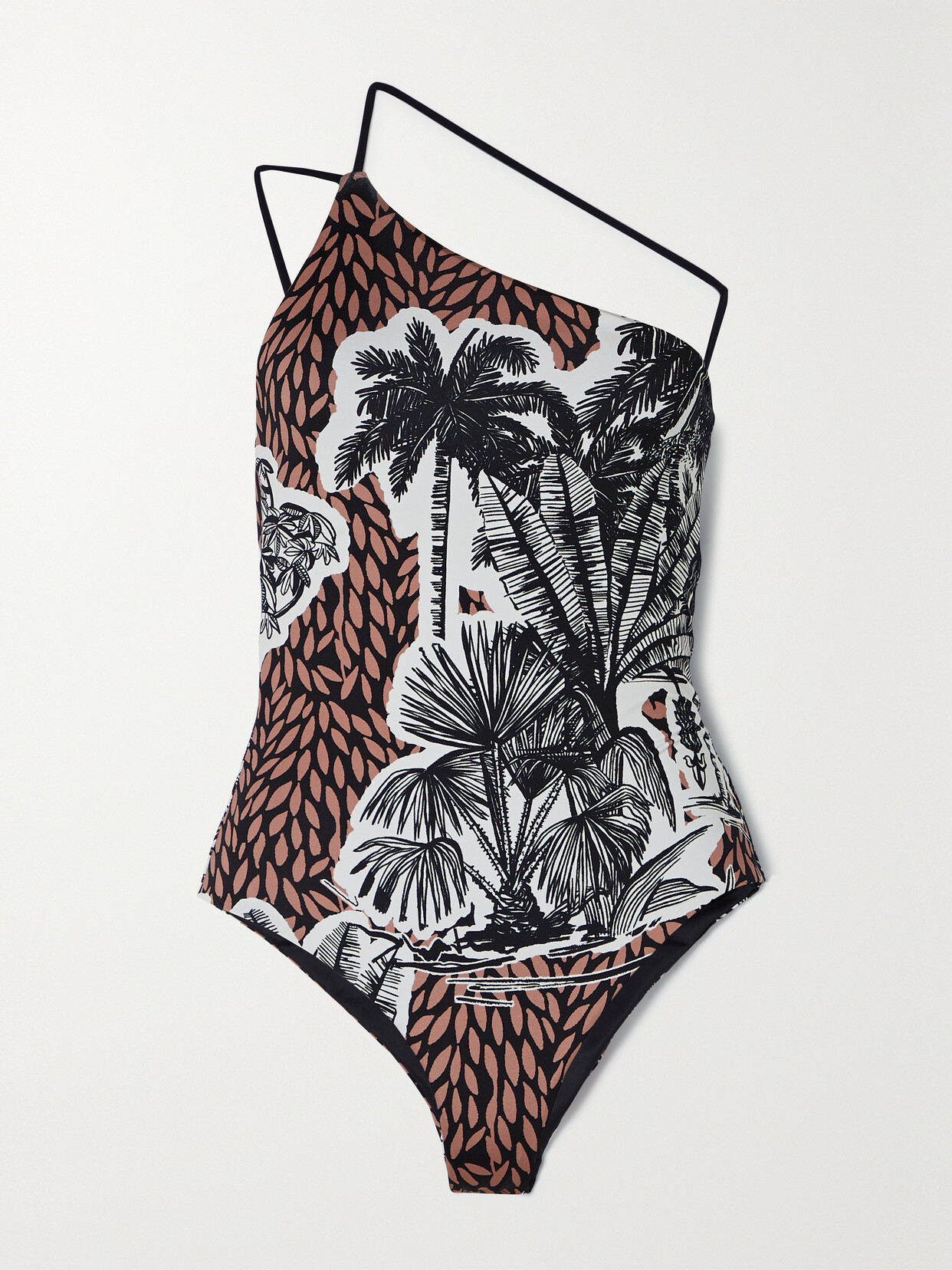 Johanna Ortiz Magia Y Sol One-shoulder Printed Recycled-stretch Swimsuit - Brown