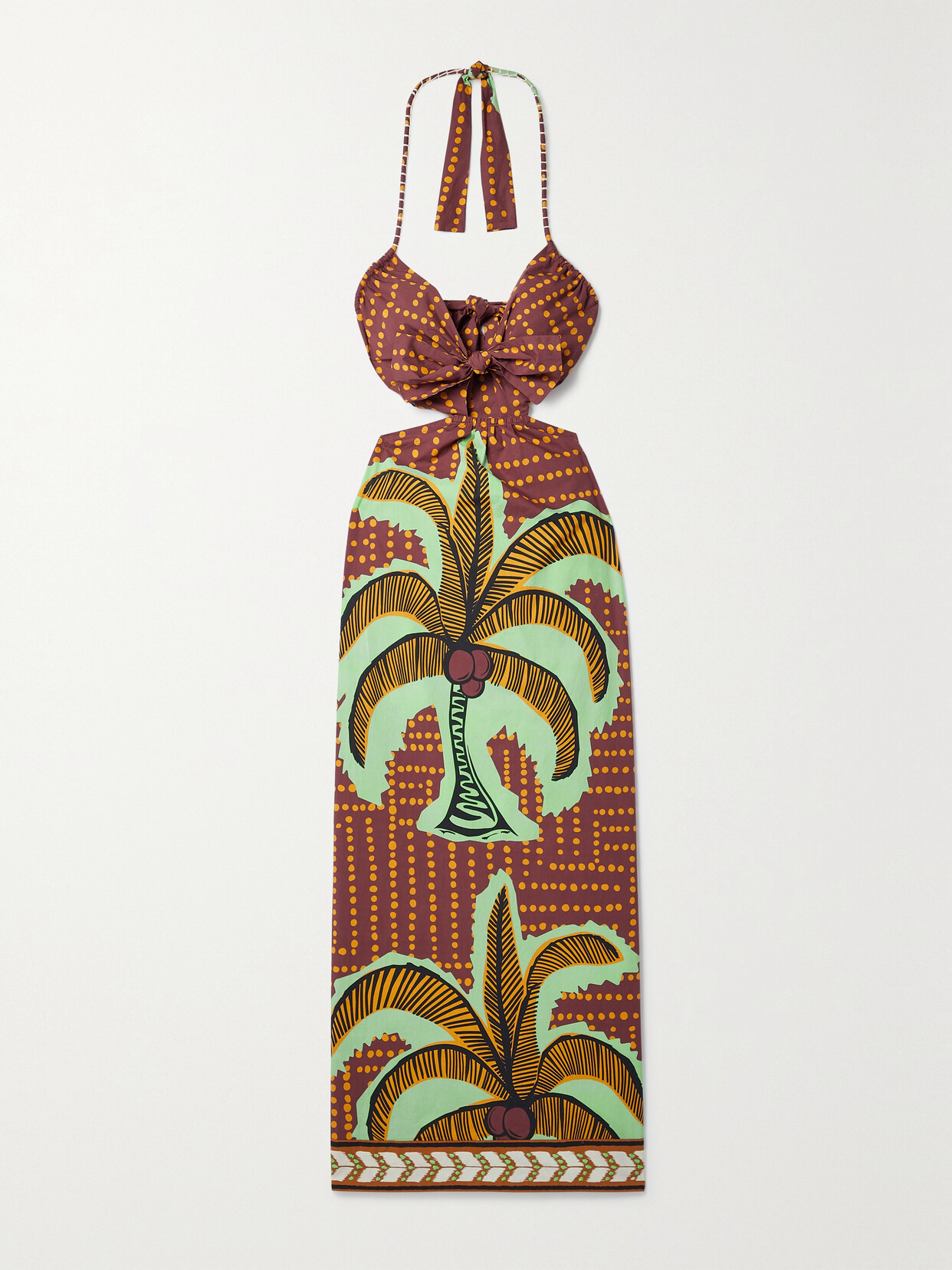 Johanna Ortiz Congo River Cutout Halterneck Printed Cotton-poplin Midi Dress - Green